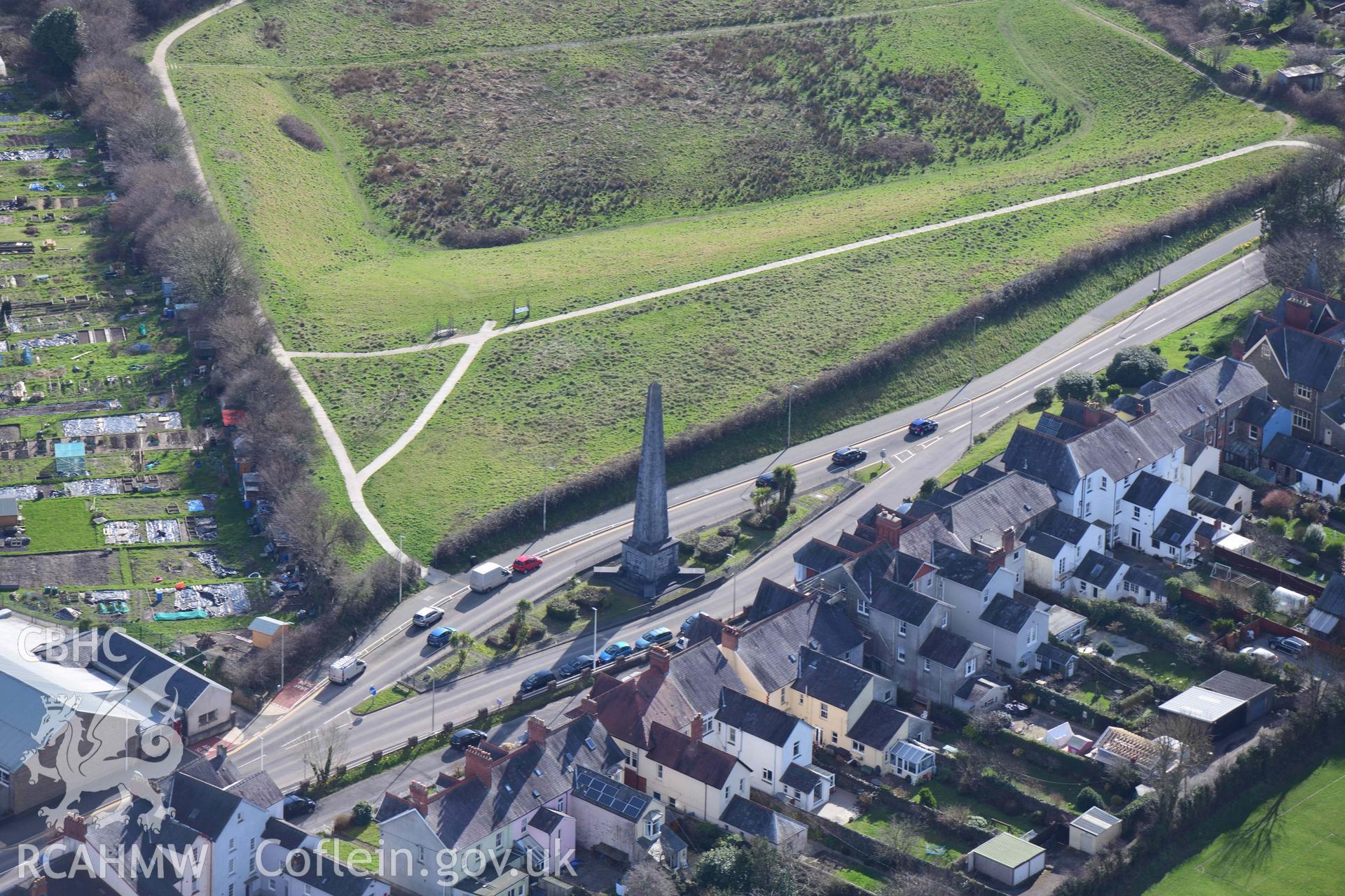 Picton Monument. Oblique aerial photograph taken during the Royal Commission’s programme of archaeological aerial reconnaissance by Toby Driver on 14 March 2022.