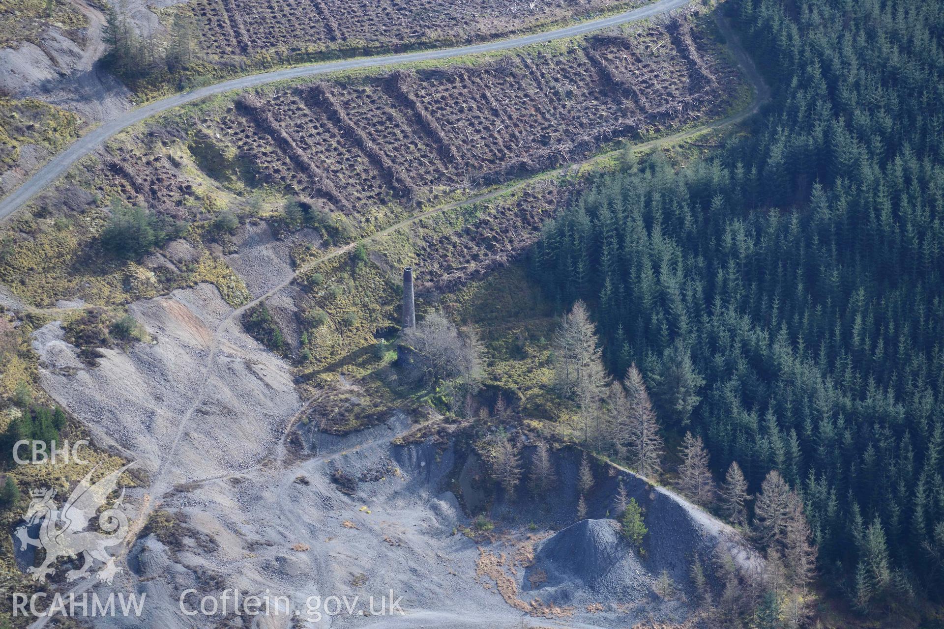 Nantymwyn Lead Mine, Rhandirmwyn. Oblique aerial photograph taken during the Royal Commission’s programme of archaeological aerial reconnaissance by Toby Driver on 14 March 2022.