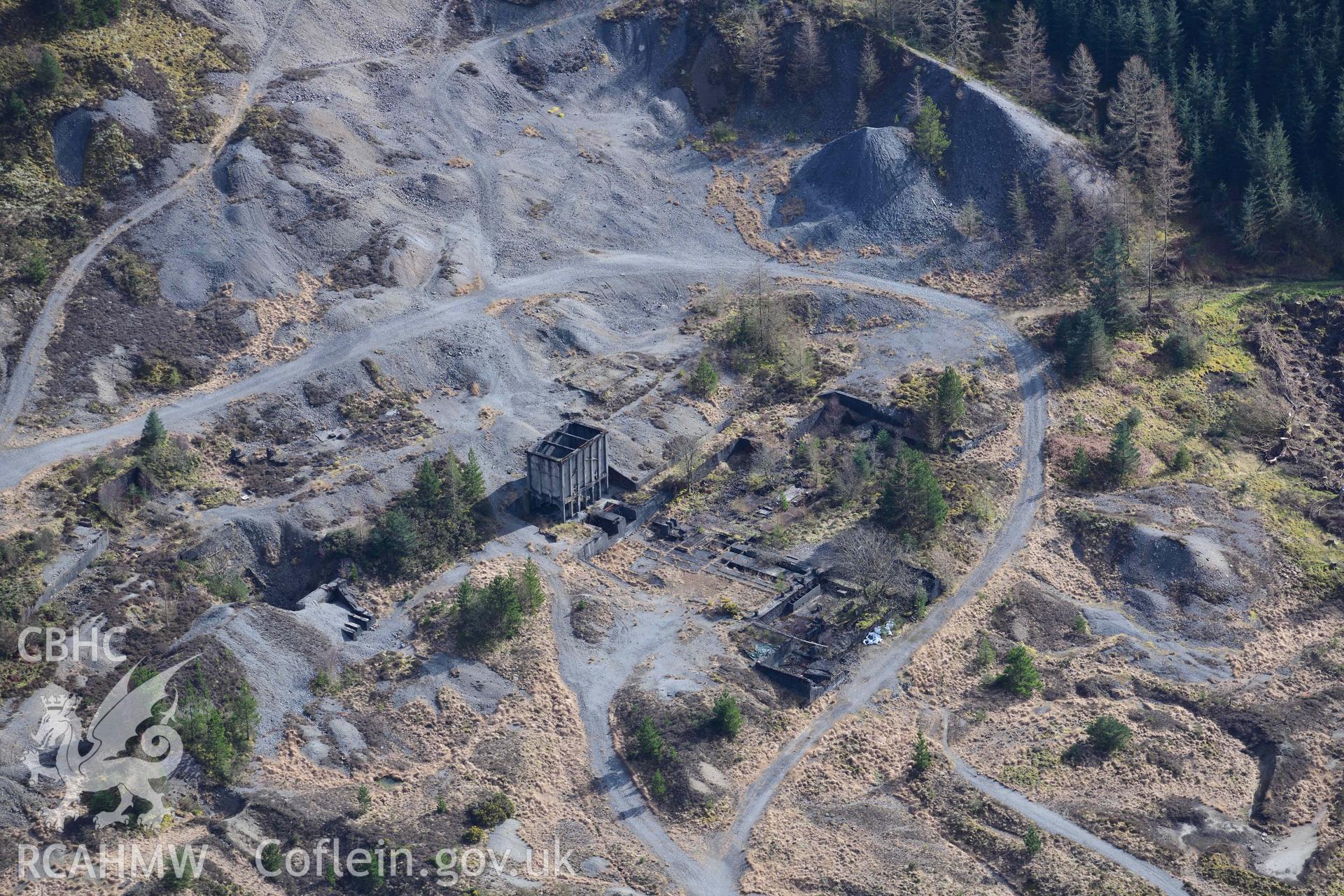 Nantymwyn Lead Mine, Rhandirmwyn. Oblique aerial photograph taken during the Royal Commission’s programme of archaeological aerial reconnaissance by Toby Driver on 14 March 2022.