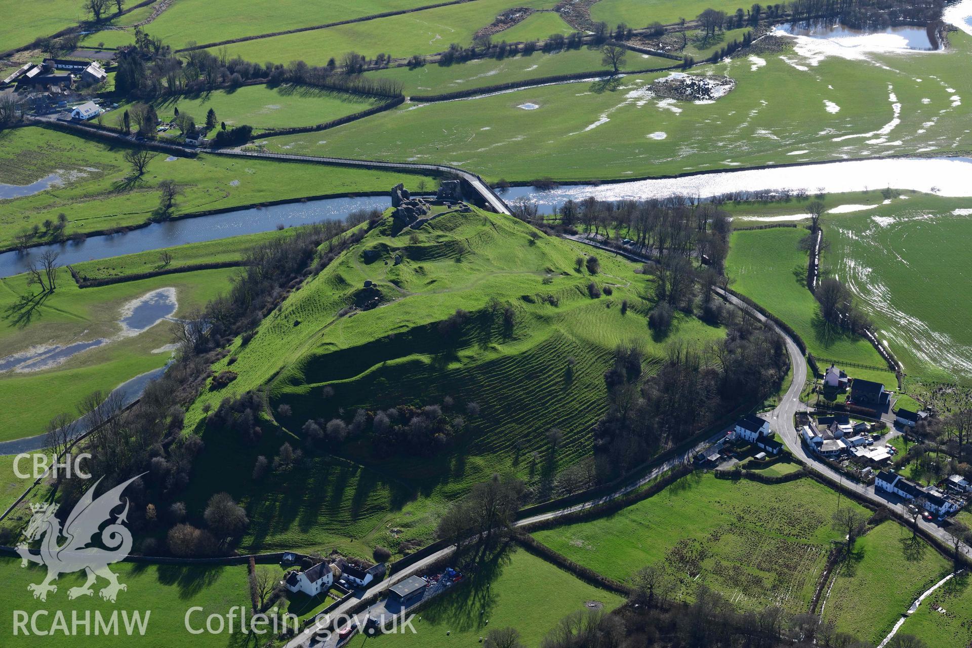 Dryslwyn Castle. Oblique aerial photograph taken during the Royal Commission’s programme of archaeological aerial reconnaissance by Toby Driver on 14 March 2022.