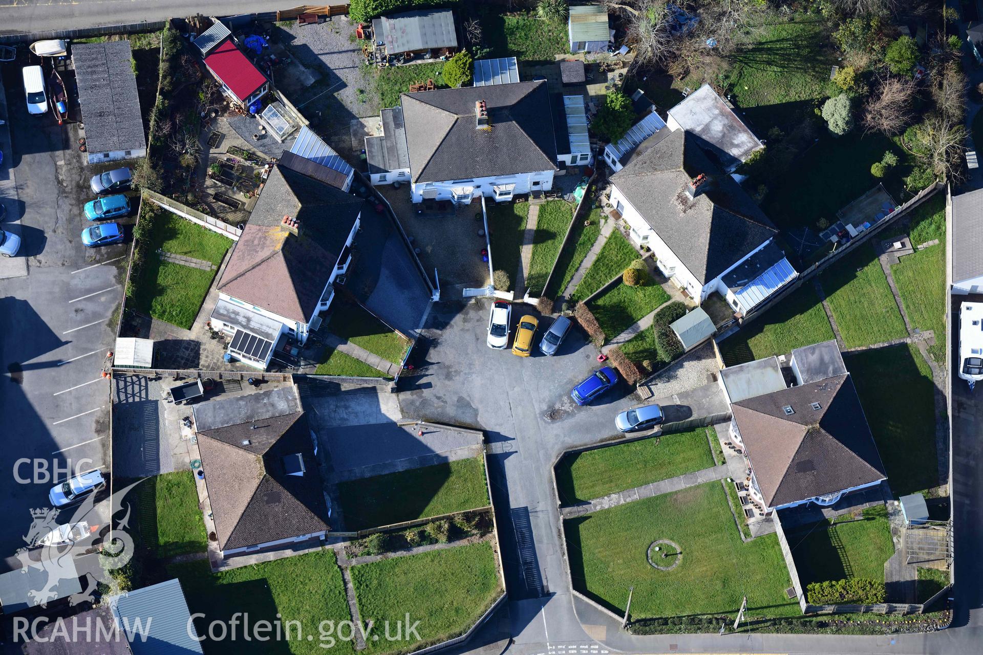 Narberth, archaeological evaluation at Rushacre. Oblique aerial photograph taken during the Royal Commission’s programme of archaeological aerial reconnaissance by Toby Driver on 14 March 2022.