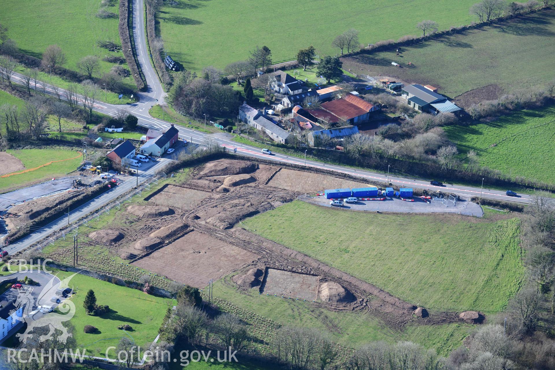 Narberth, post-war housing bordering Bushes Lane. Oblique aerial photograph taken during the Royal Commission’s programme of archaeological aerial reconnaissance by Toby Driver on 14 March 2022.