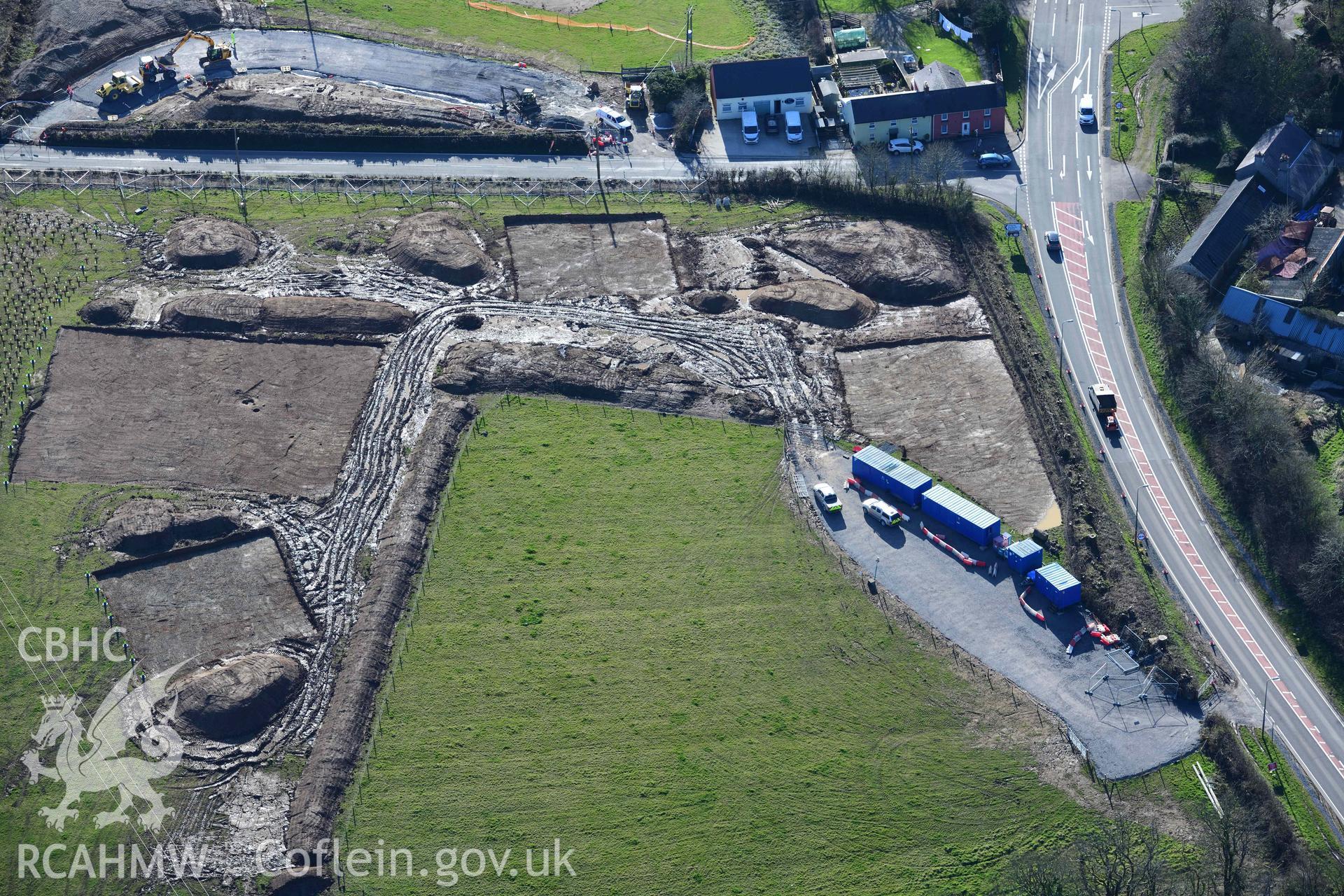 Narberth, post-war housing bordering Bushes Lane. Oblique aerial photograph taken during the Royal Commission’s programme of archaeological aerial reconnaissance by Toby Driver on 14 March 2022.