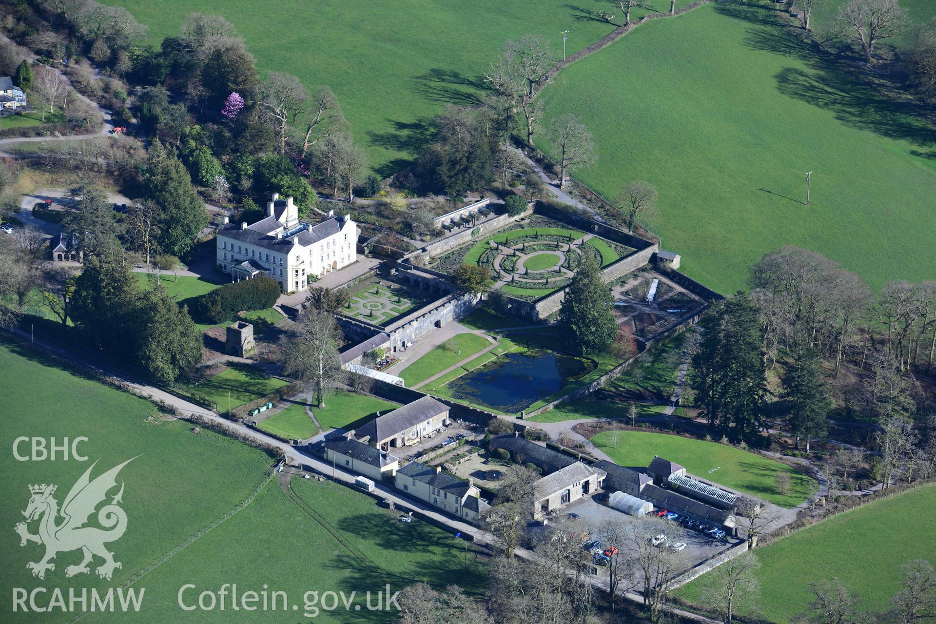 Aberglasney. Oblique aerial photograph taken during the Royal Commission’s programme of archaeological aerial reconnaissance by Toby Driver on 14 March 2022.