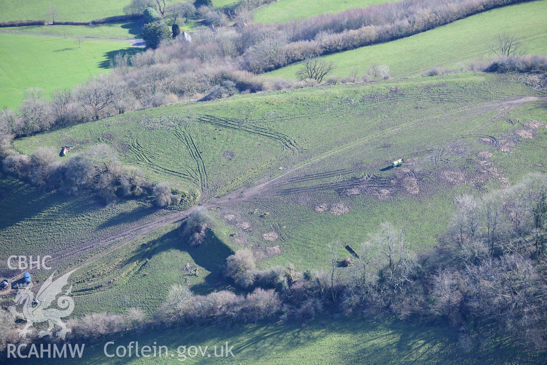 Grongaer hillfort. Oblique aerial photograph taken during the Royal Commission’s programme of archaeological aerial reconnaissance by Toby Driver on 14 March 2022.