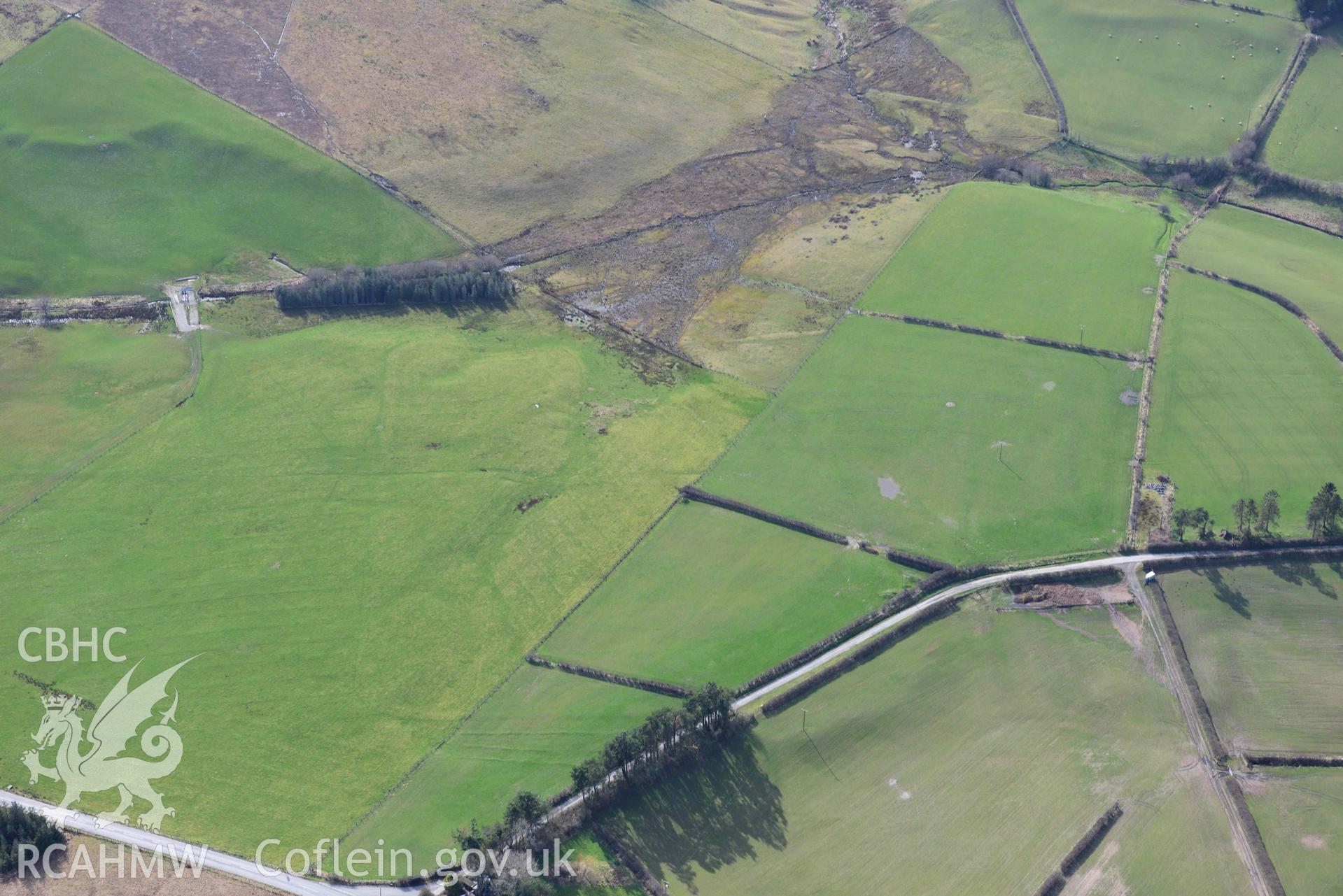 Cwm Nant marching camp. Oblique aerial photograph taken during the Royal Commission’s programme of archaeological aerial reconnaissance by Toby Driver on 14 March 2022.