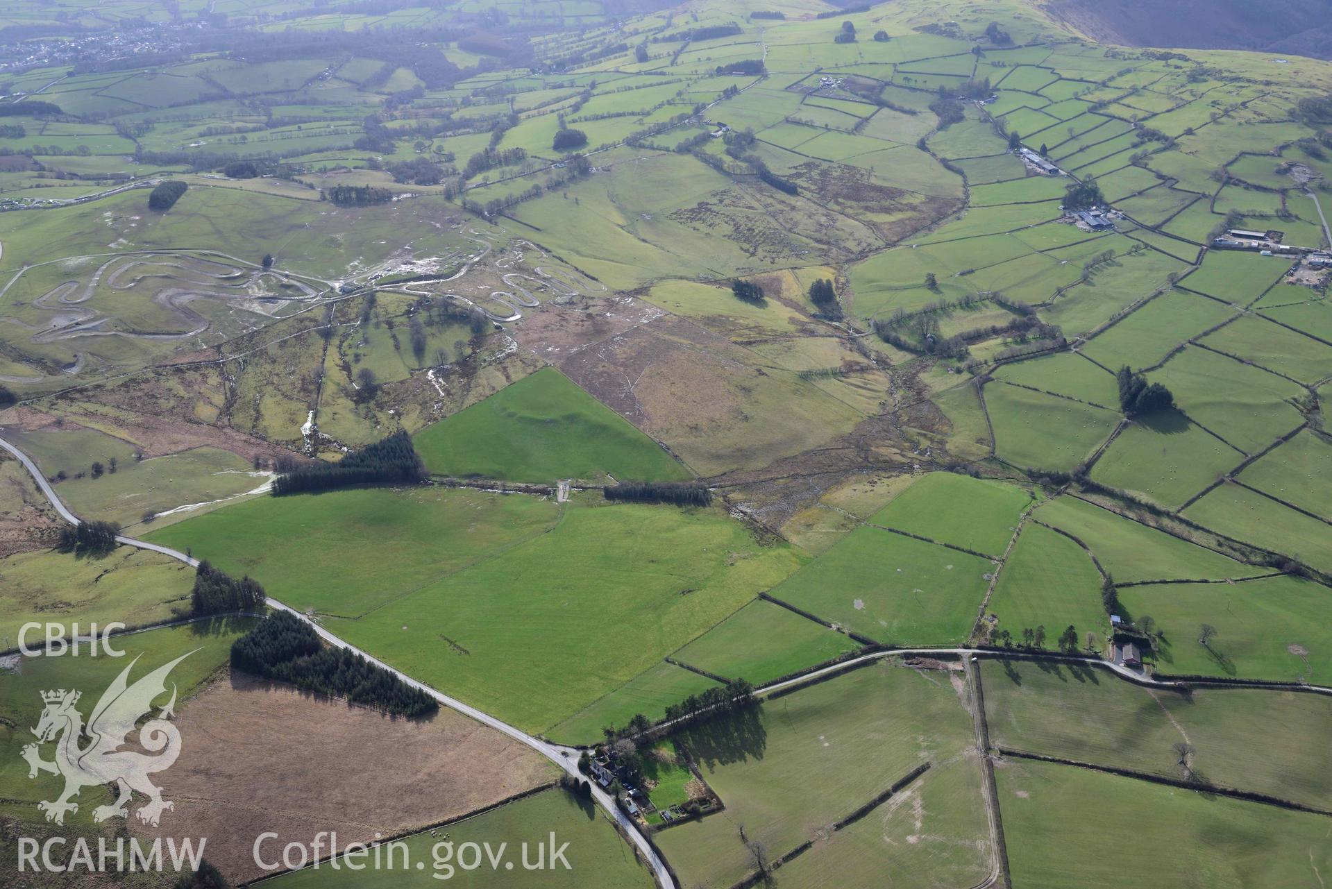 Cwm Nant marching camp. Oblique aerial photograph taken during the Royal Commission’s programme of archaeological aerial reconnaissance by Toby Driver on 14 March 2022.