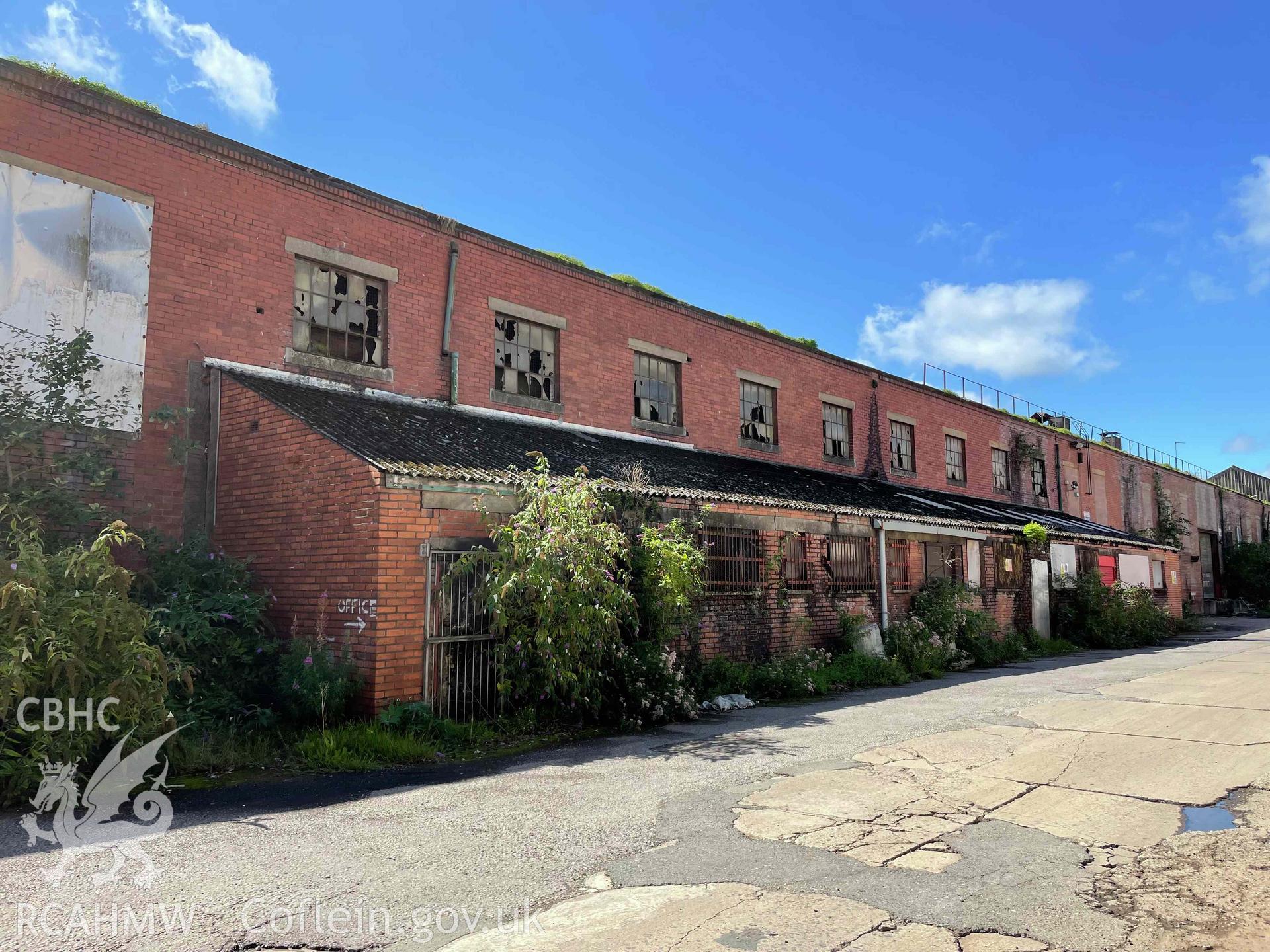 Photograph from a Building Survey & Photographic Record (Level 3), Written Record (Volume 1), of a building on the former Curran Engineering Works site (DR017/Orion 5 Building), at Curran Embankment, Cardiff. Carried out by Turley Heritage in October 2023 as part of planning conditions, Reference: 21/00783/MJR.