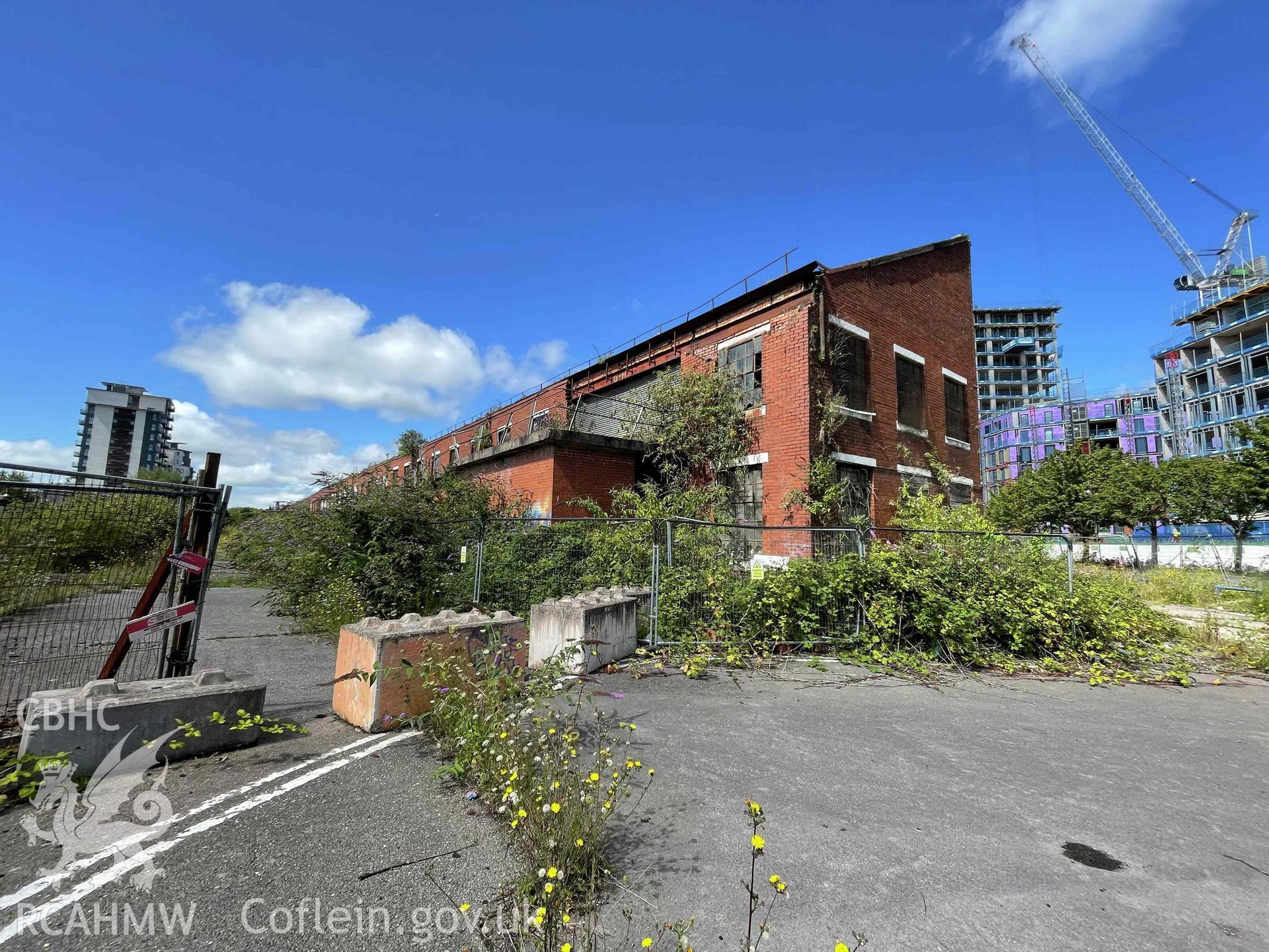 Photograph from a Building Survey & Photographic Record (Level 3), Written Record (Volume 1), of a building on the former Curran Engineering Works site (DR017/Orion 5 Building), at Curran Embankment, Cardiff. Carried out by Turley Heritage in October 2023 as part of planning conditions, Reference: 21/00783/MJR.