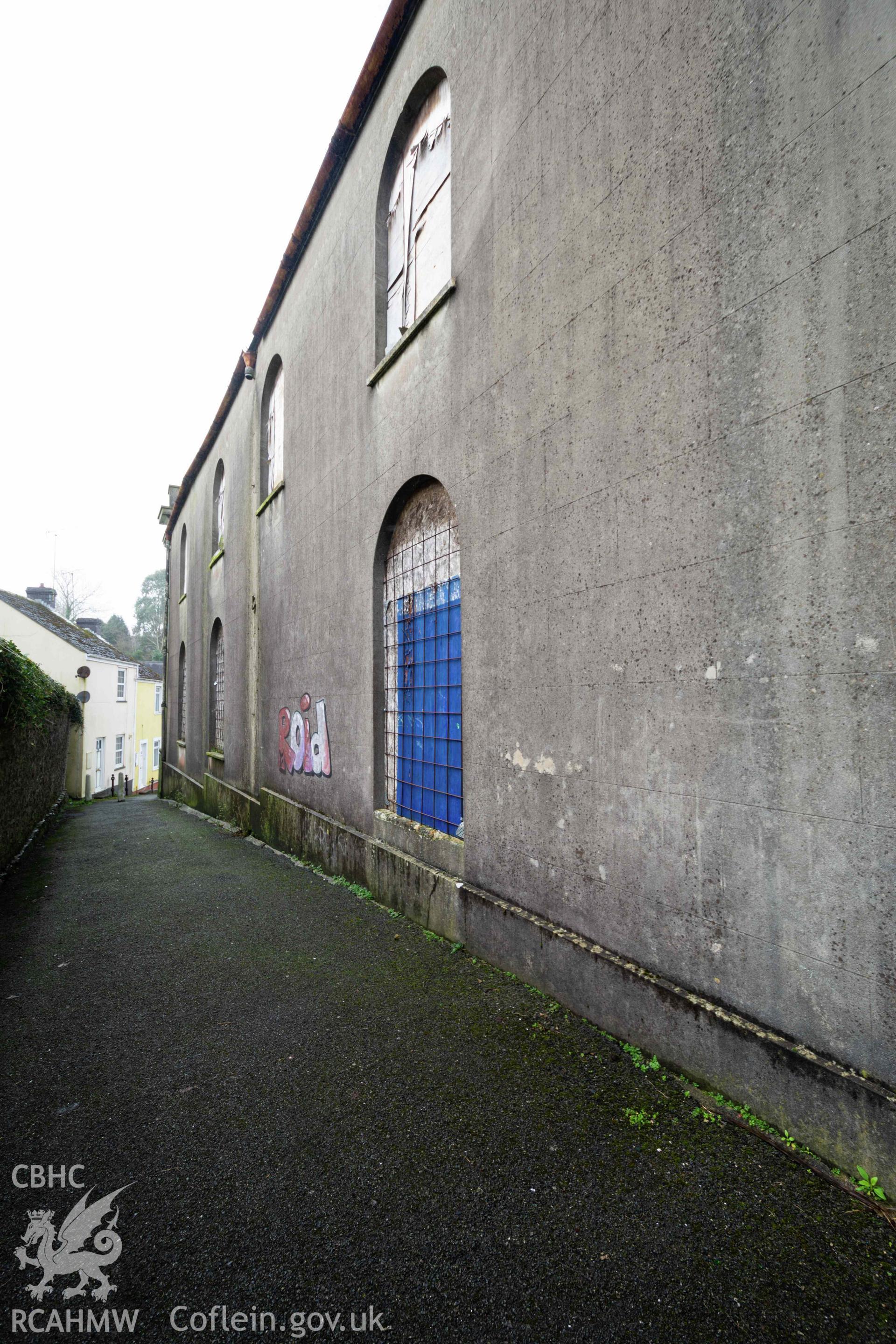 South wall windows. Perrots Road Wesleyan Methodist Chapel, Haverfordwest. Part of a photographic survey conducted by Meilyr Powel on 20 February 2023.