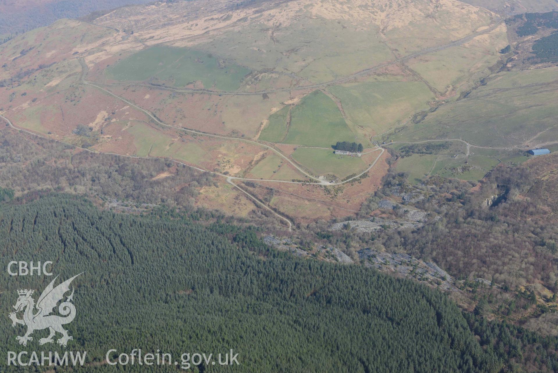 Bryneglwys Slate Quarry. Oblique aerial photographs taken during the Royal Commission’s programme of archaeological aerial reconnaissance by Toby Driver on 25 March 2022.