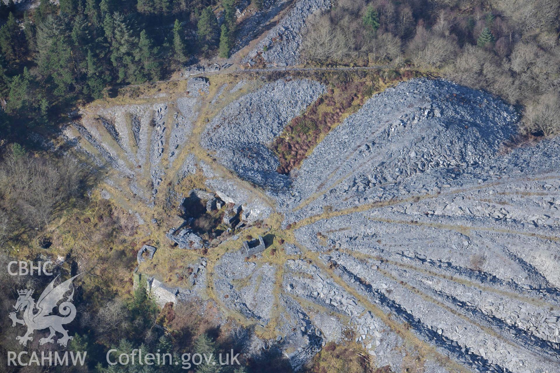 Bryneglwys Slate Quarry. Oblique aerial photographs taken during the Royal Commission’s programme of archaeological aerial reconnaissance by Toby Driver on 25 March 2022.