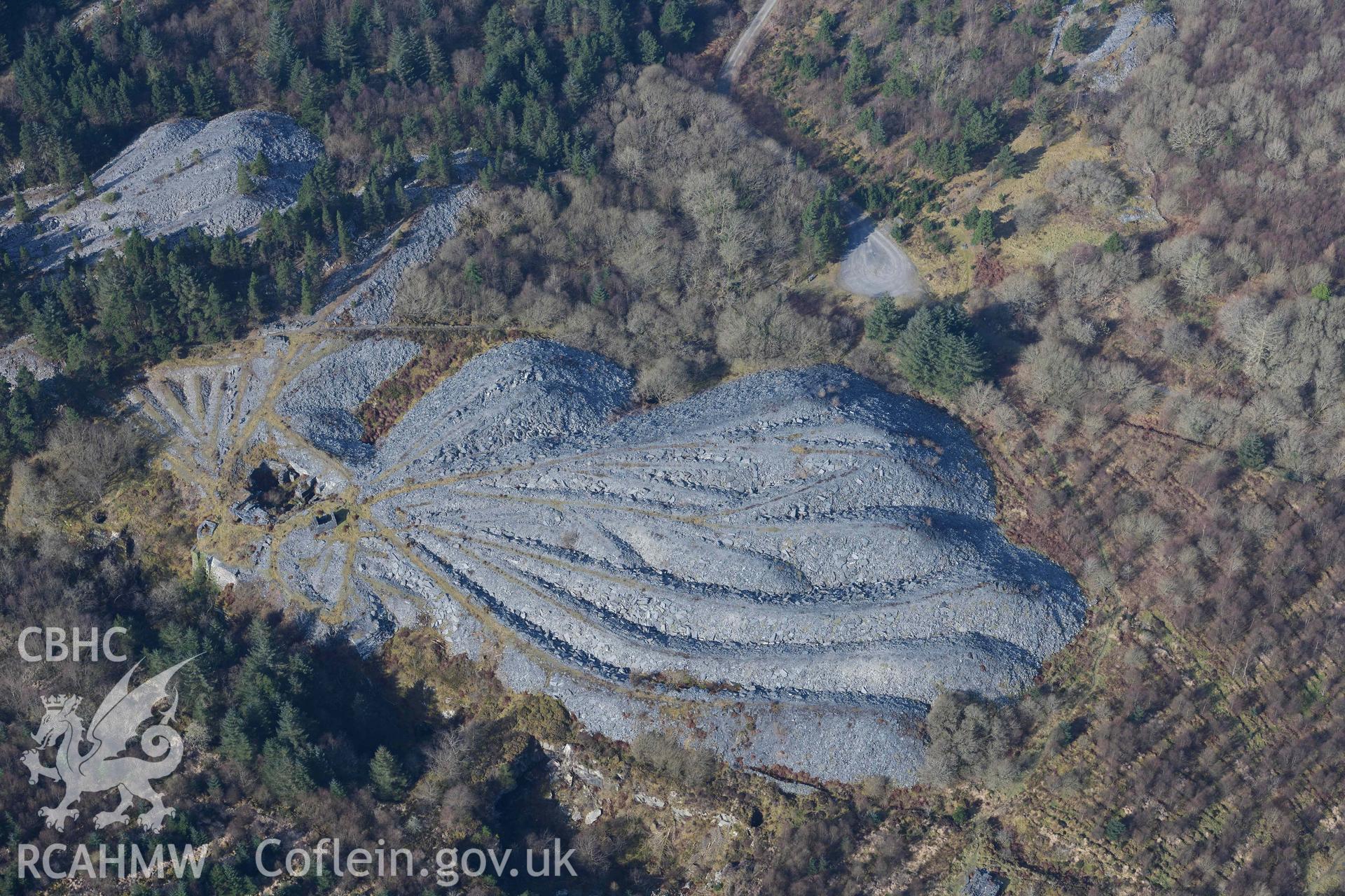 Bryneglwys Slate Quarry. Oblique aerial photographs taken during the Royal Commission’s programme of archaeological aerial reconnaissance by Toby Driver on 25 March 2022.