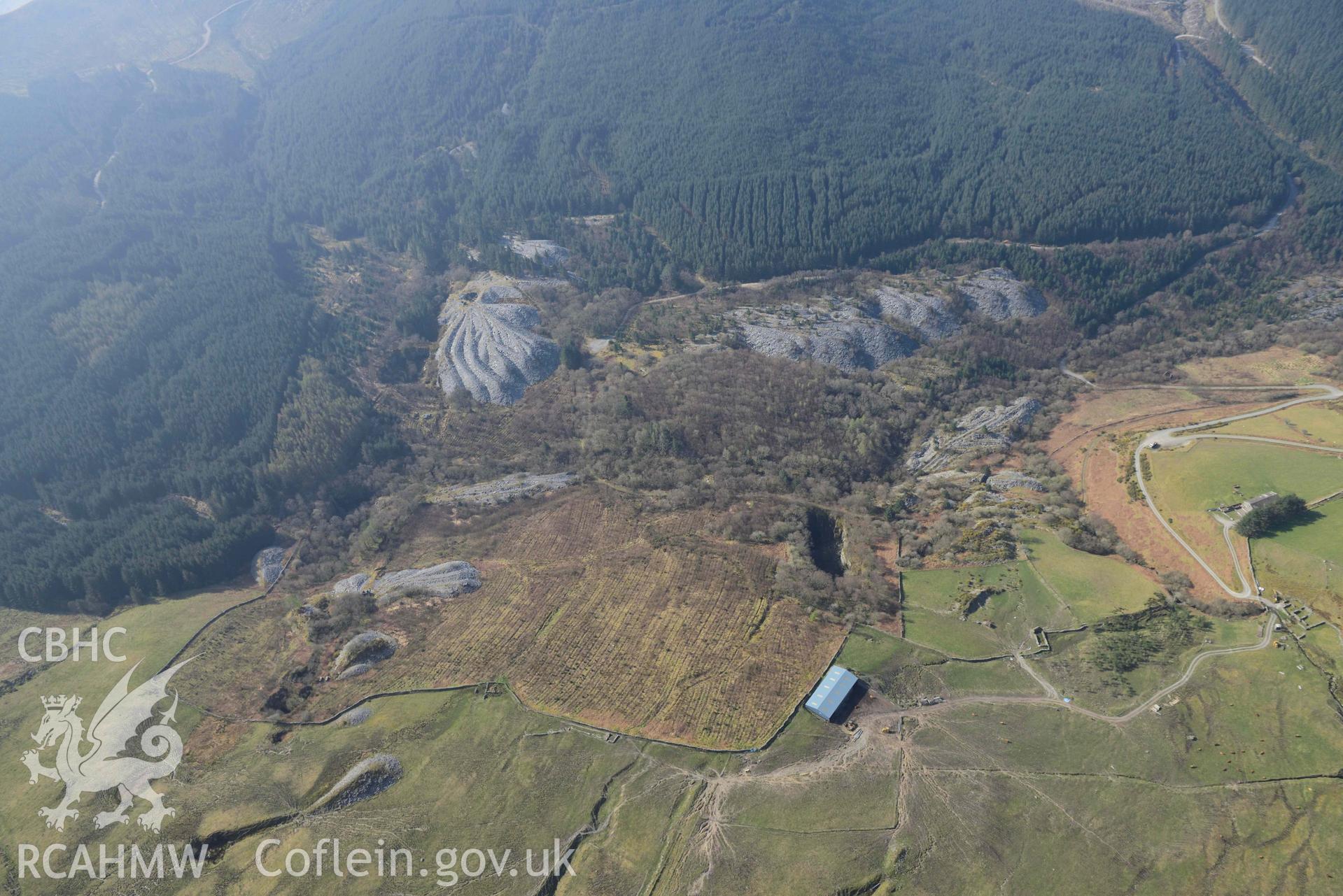 Bryneglwys Slate Quarry. Oblique aerial photographs taken during the Royal Commission’s programme of archaeological aerial reconnaissance by Toby Driver on 25 March 2022.