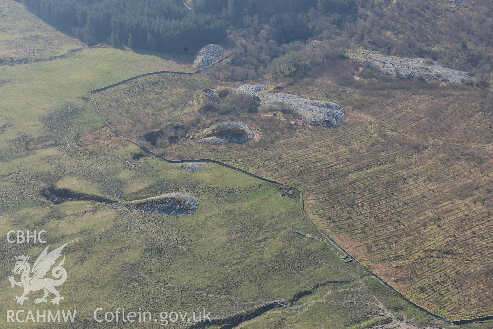 Bryneglwys Slate Quarry. Oblique aerial photographs taken during the Royal Commission’s programme of archaeological aerial reconnaissance by Toby Driver on 25 March 2022.