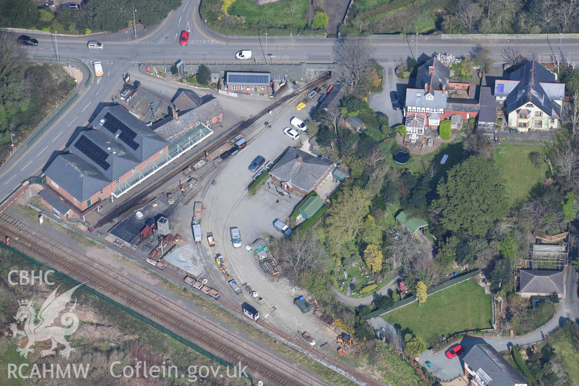 Talyllyn Railway Station. Oblique aerial photographs taken during the Royal Commission’s programme of archaeological aerial reconnaissance by Toby Driver on 25 March 2022.