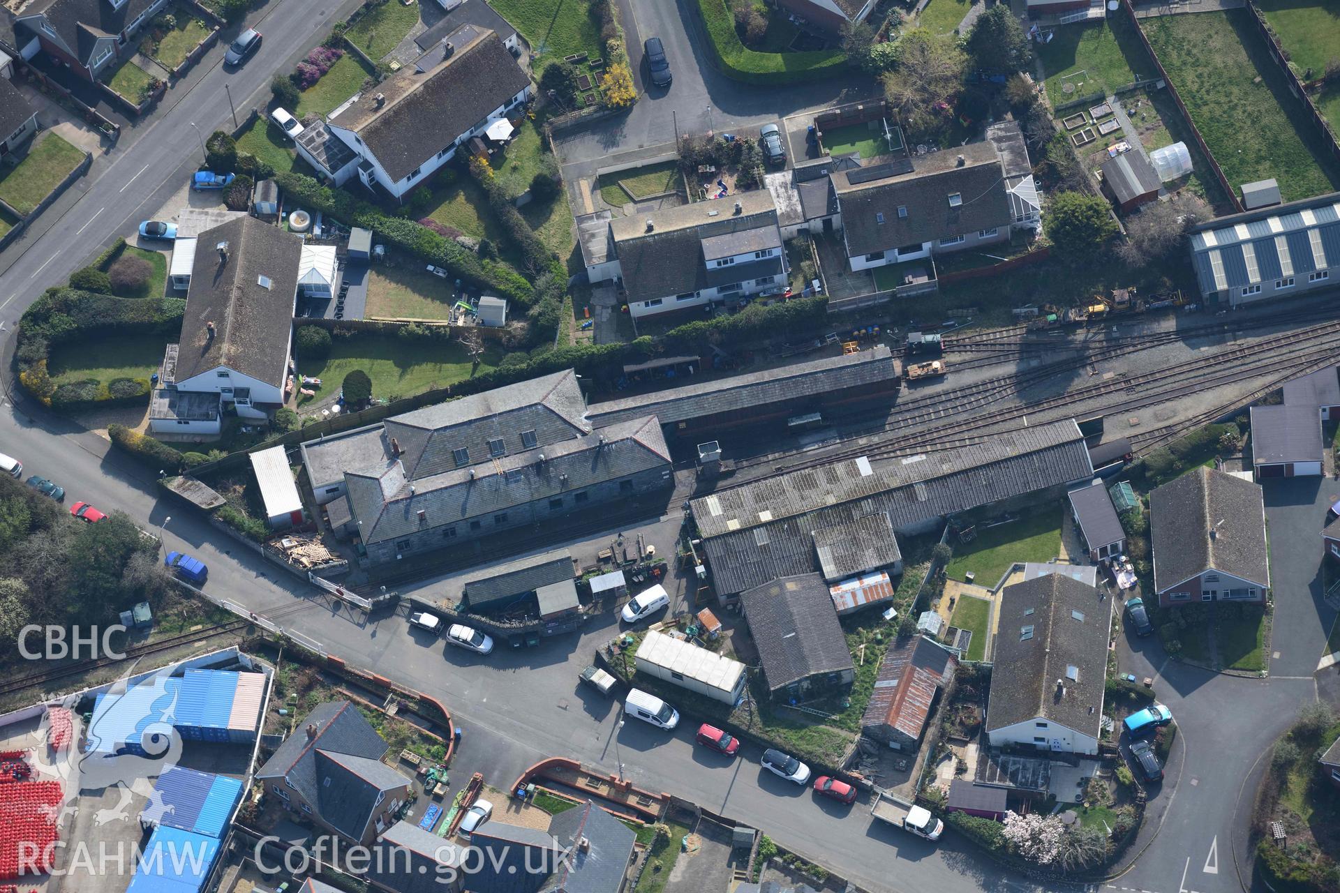 Talyllyn Railway Station. Oblique aerial photographs taken during the Royal Commission’s programme of archaeological aerial reconnaissance by Toby Driver on 25 March 2022.