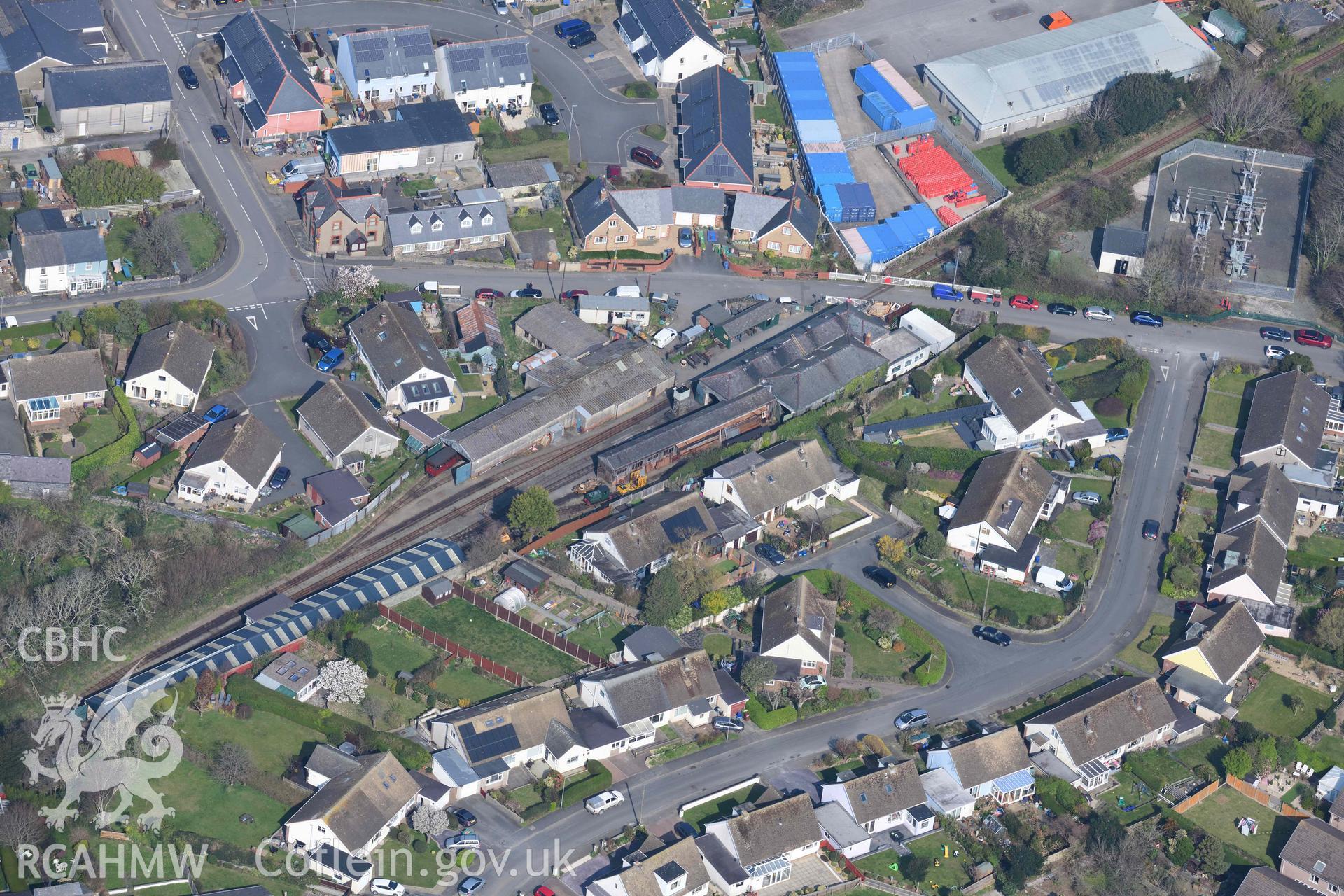 Tywyn, Pendre Station, Talyllyn Railway. Oblique aerial photographs taken during the Royal Commission’s programme of archaeological aerial reconnaissance by Toby Driver on 25 March 2022.