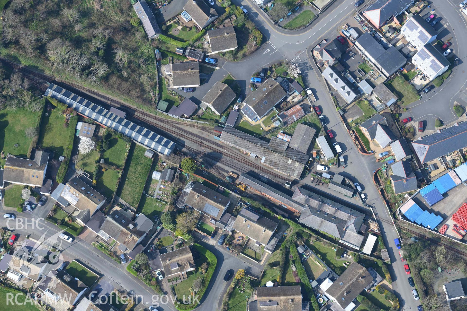 Tywyn, Pendre Station, Talyllyn Railway. Oblique aerial photographs taken during the Royal Commission’s programme of archaeological aerial reconnaissance by Toby Driver on 25 March 2022.