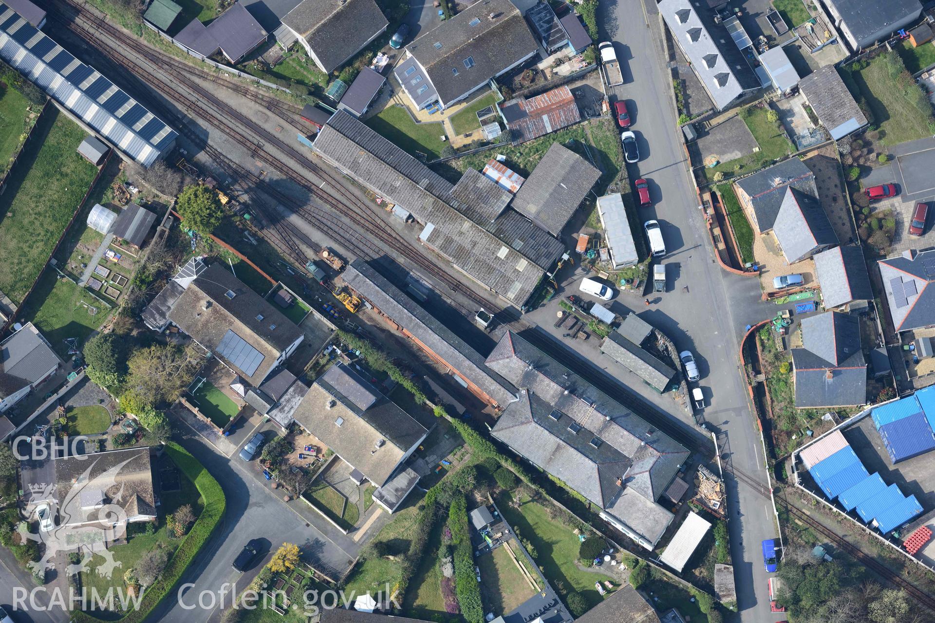 Tywyn, Pendre Station, Talyllyn Railway. Oblique aerial photographs taken during the Royal Commission’s programme of archaeological aerial reconnaissance by Toby Driver on 25 March 2022.