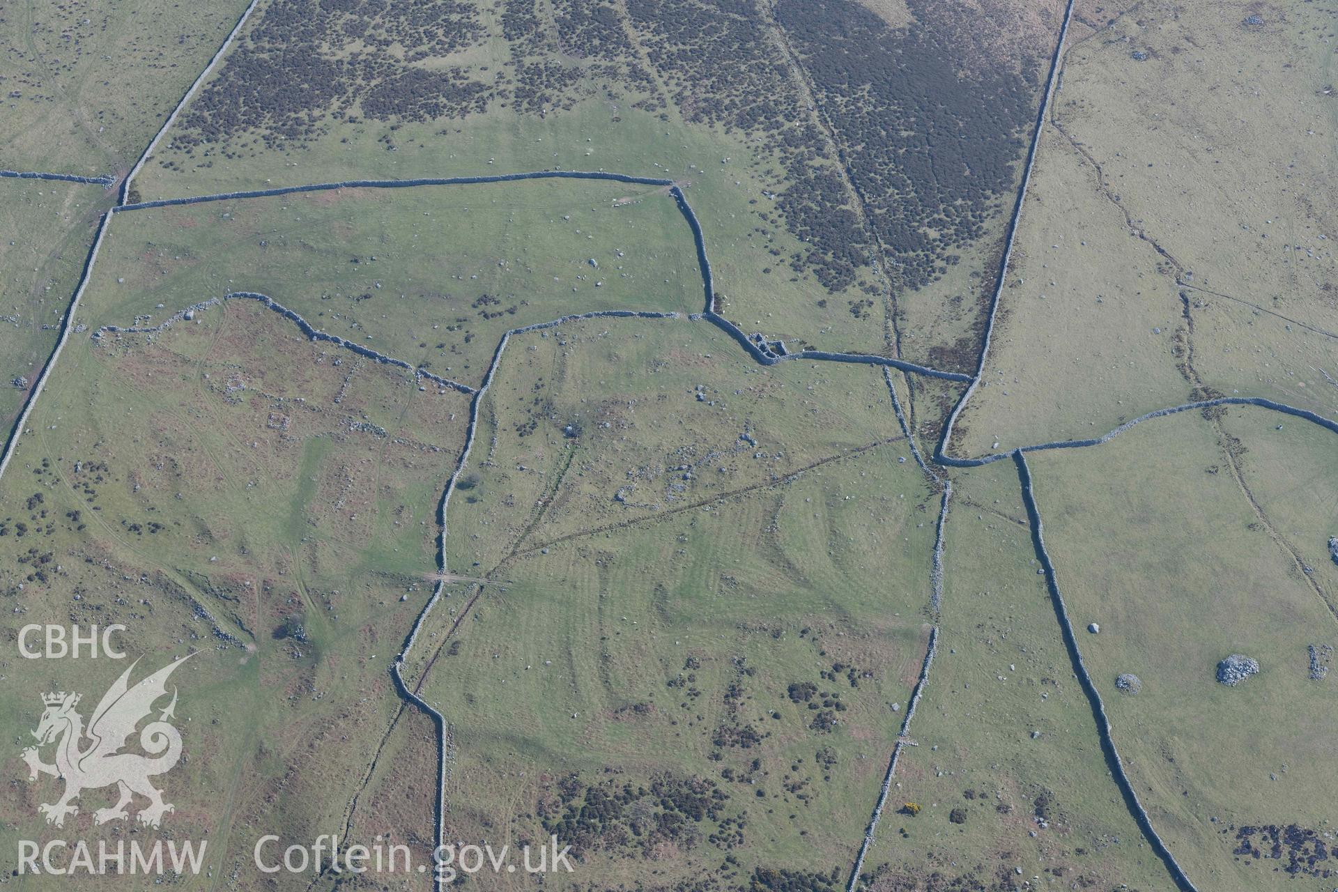 Mynydd Egryn, field system and settlement, from the west. Oblique aerial photograph taken during the Royal Commission’s programme of archaeological aerial reconnaissance by Toby Driver on 25 March 2022.