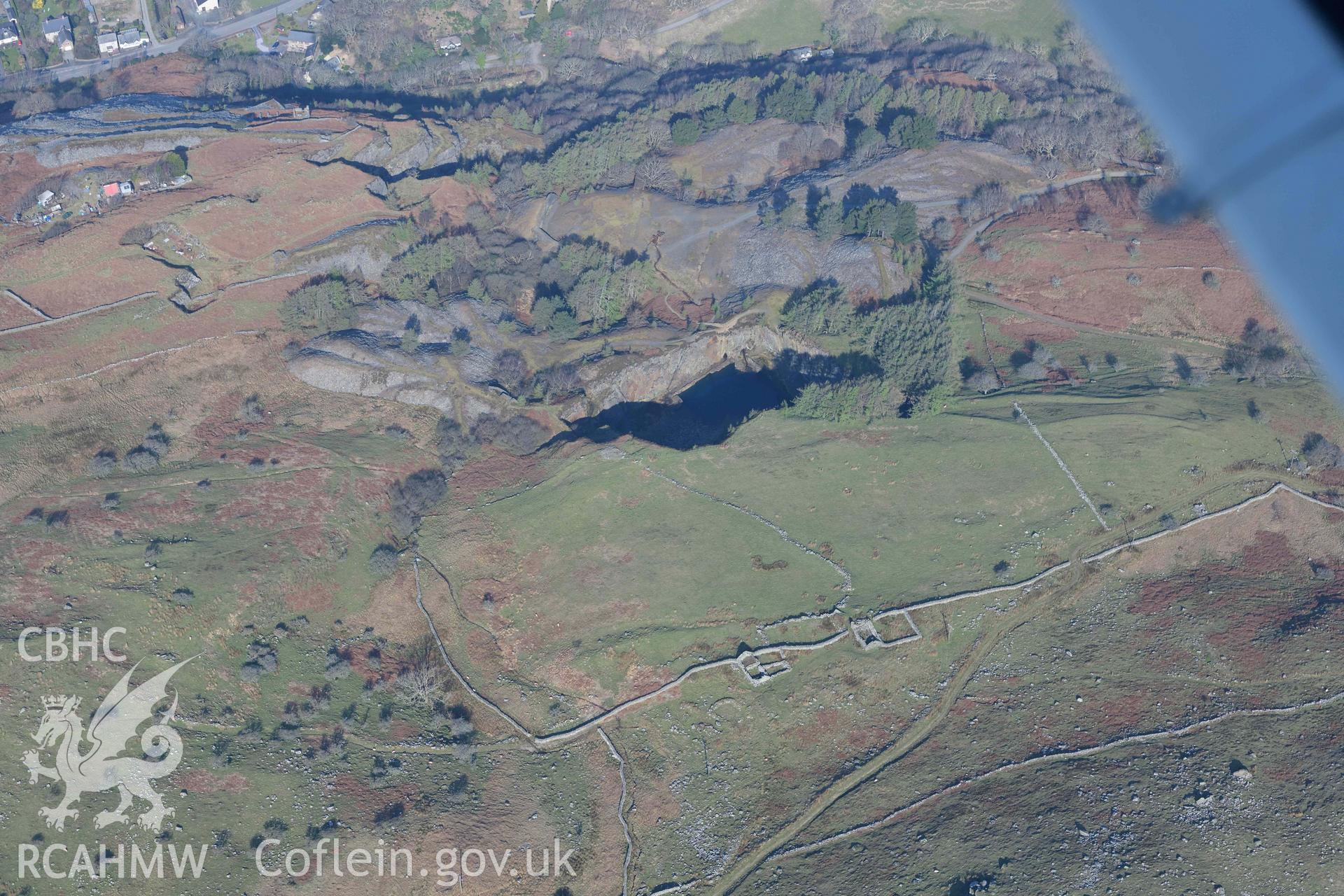 Friog Quarry. Oblique aerial photographs taken during the Royal Commission’s programme of archaeological aerial reconnaissance by Toby Driver on 25 March 2022.