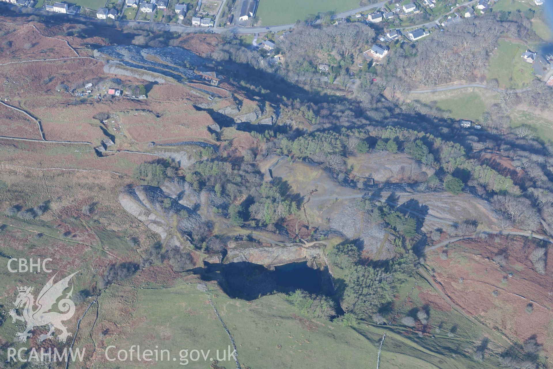 Friog Quarry. Oblique aerial photographs taken during the Royal Commission’s programme of archaeological aerial reconnaissance by Toby Driver on 25 March 2022.