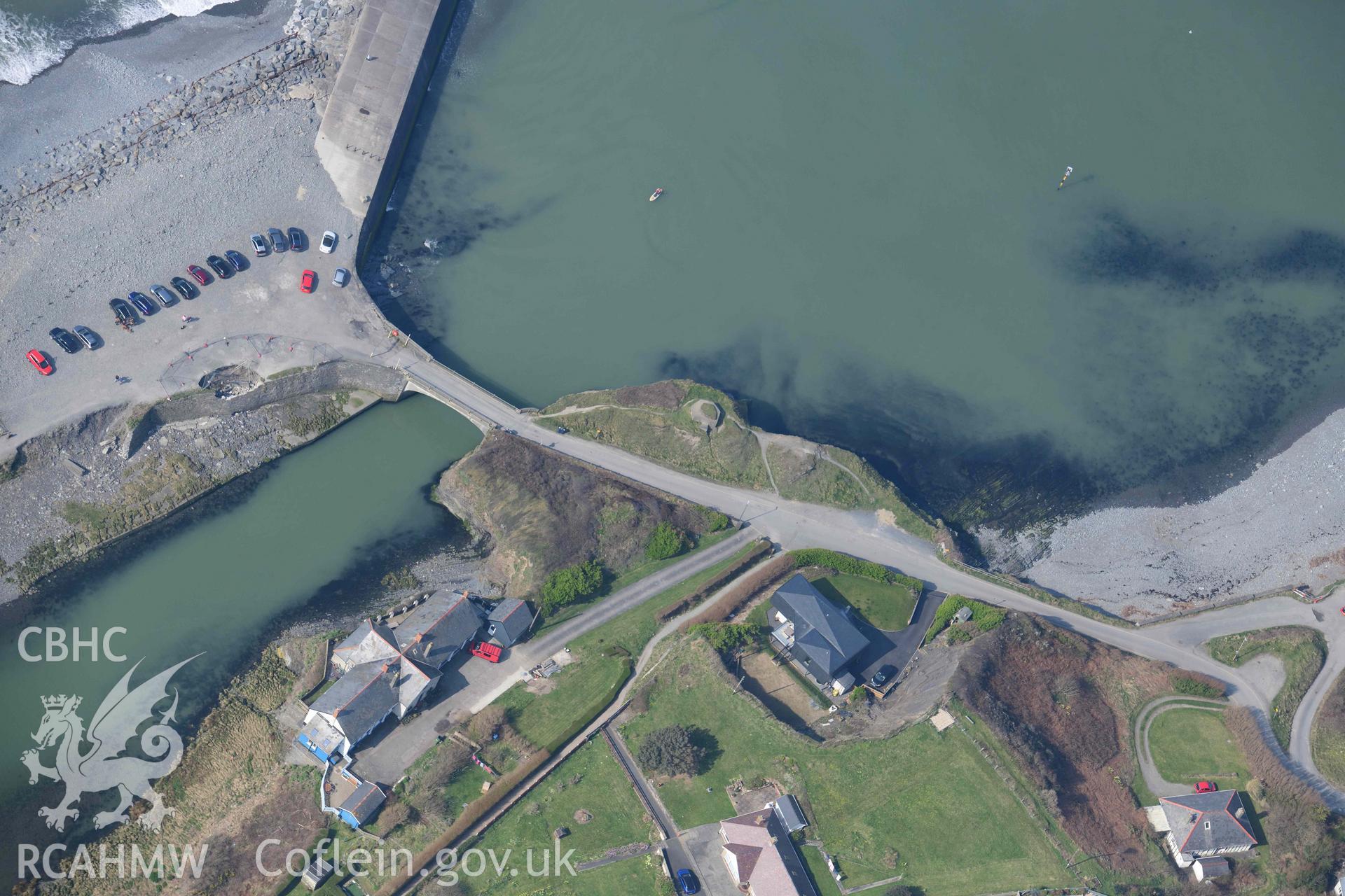 Aberystwyth Harbour Pillbox. Oblique aerial photograph taken during the Royal Commission’s programme of archaeological aerial reconnaissance by Toby Driver on 25 March 2022.