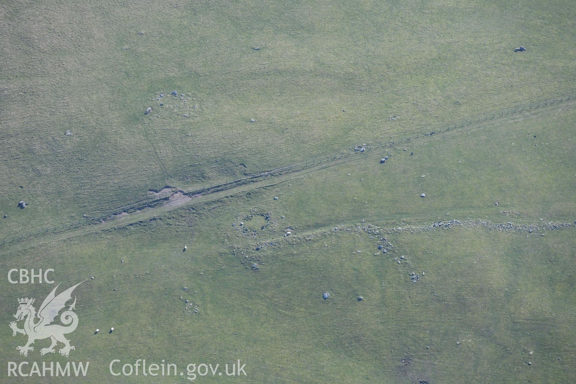 Moel Goedog cairn circles, view from the west. Oblique aerial photograph taken during the Royal Commission’s programme of archaeological aerial reconnaissance by Toby Driver on 25 March 2022.