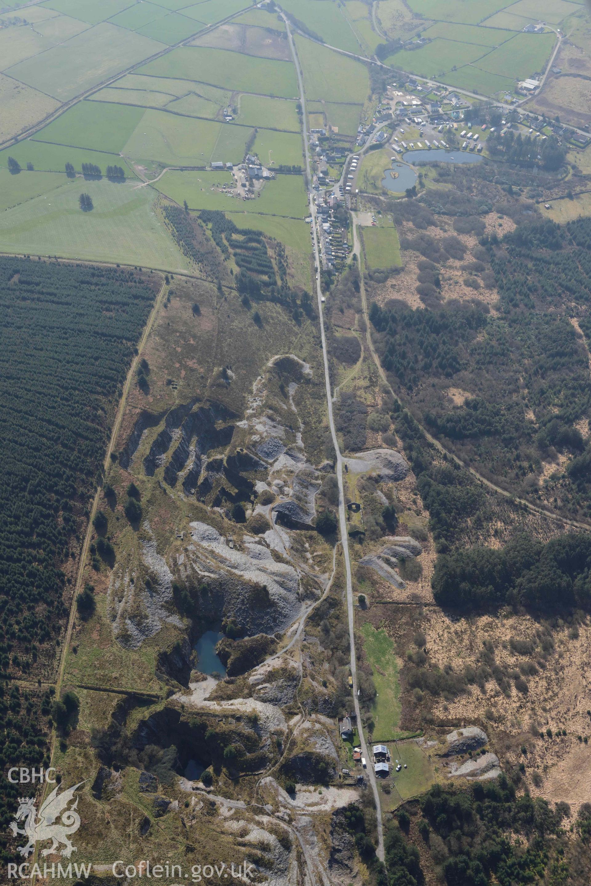 Rosebush Quarry. Oblique aerial photograph taken during the Royal Commission’s programme of archaeological aerial reconnaissance by Toby Driver on 25 March 2022.