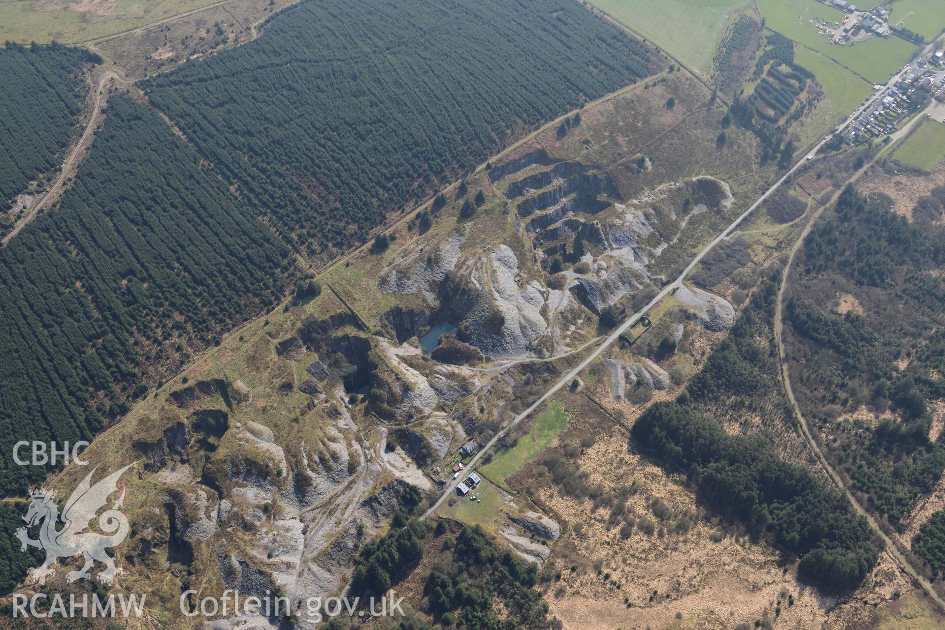 Rosebush Quarry. Oblique aerial photograph taken during the Royal Commission’s programme of archaeological aerial reconnaissance by Toby Driver on 25 March 2022.