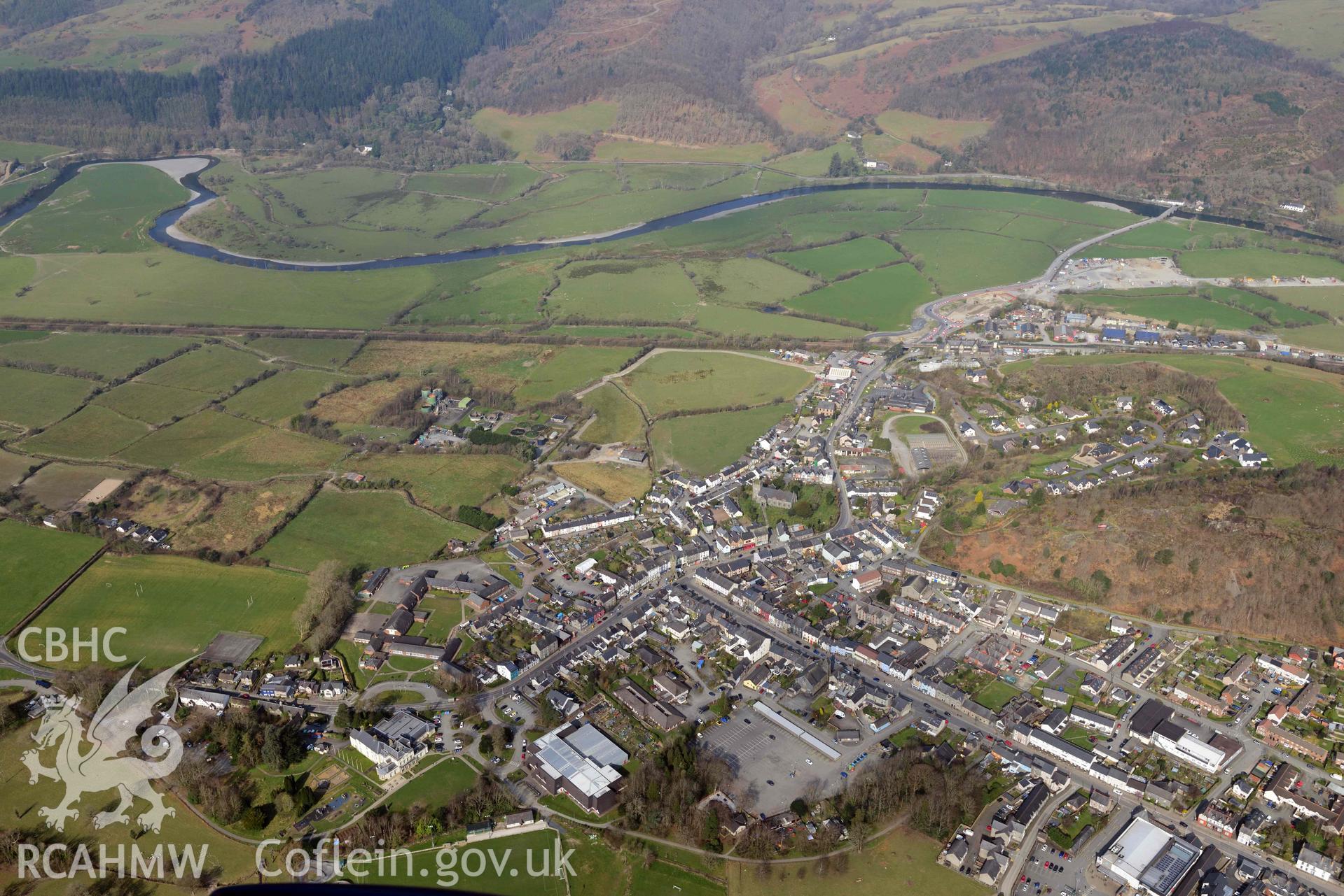 A487 New Dyfi Bridge under construction. Oblique aerial photograph taken during the Royal Commission’s programme of archaeological aerial reconnaissance by Toby Driver on 25 March 2022.