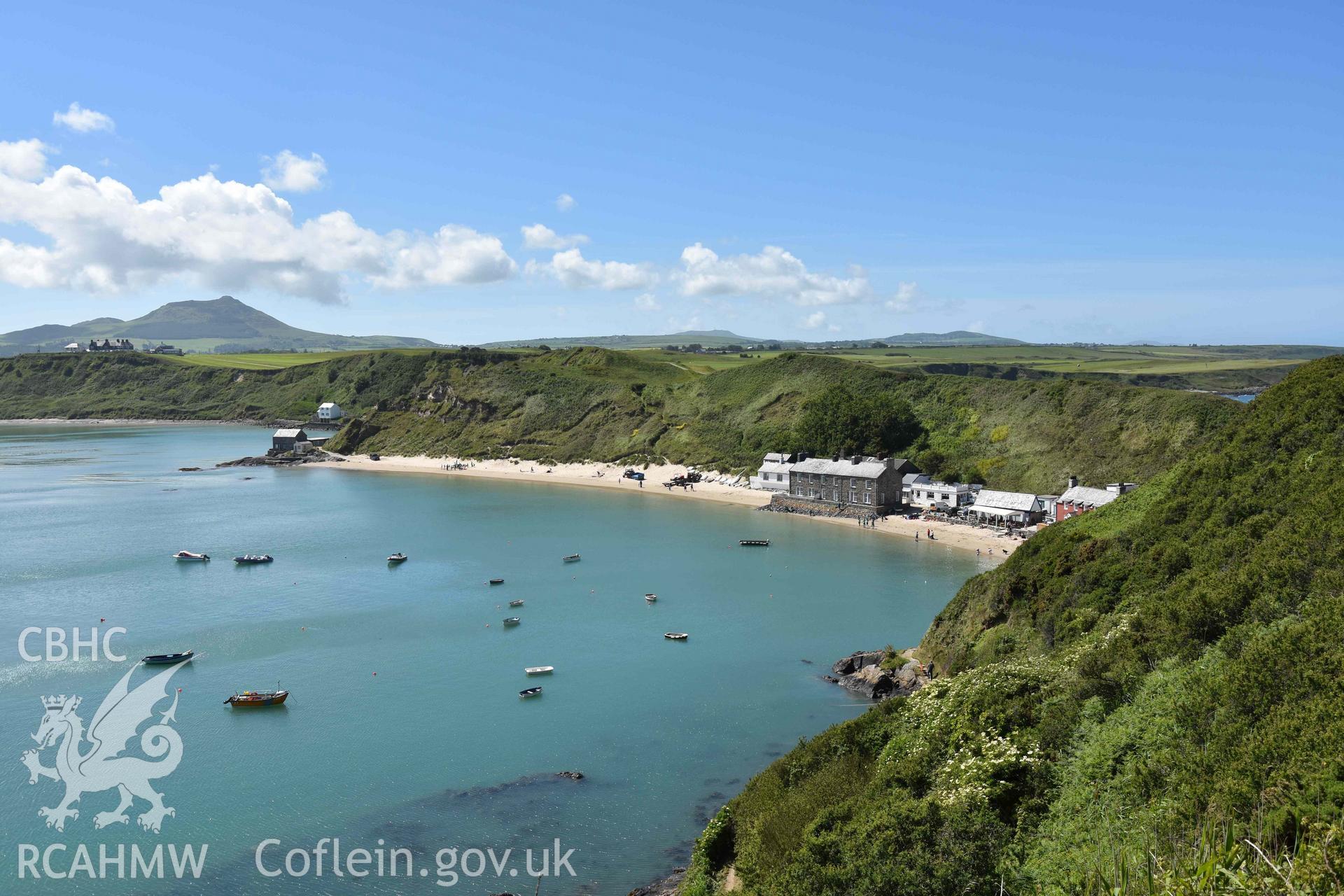 Porth Dinllaen from the northeast. Photographed by Louise Barker of RCAHMW, 9th June 2017. Produced with EU funds through the Ireland Wales Co-operation Programme 2014-2023. All material made freely available through the Open Government Licence.