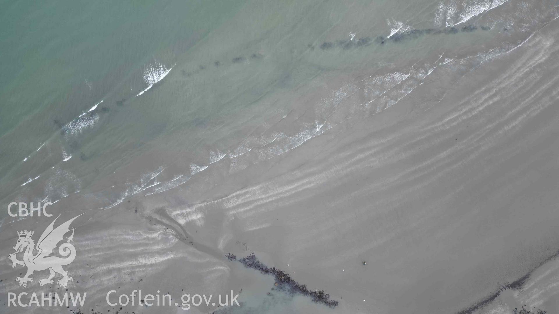 Overhead view of Poppit fish trap on 11 March 2024.