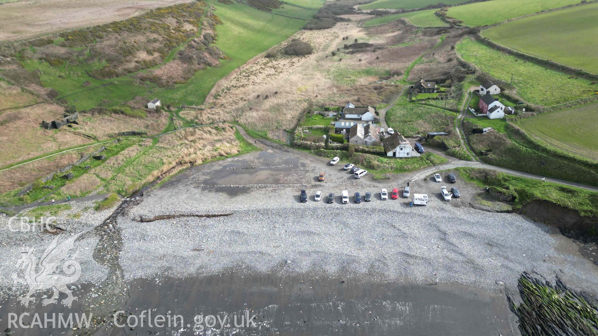 Oblique view of the village of Abereiddy on 20/03/2024. North is to the left.