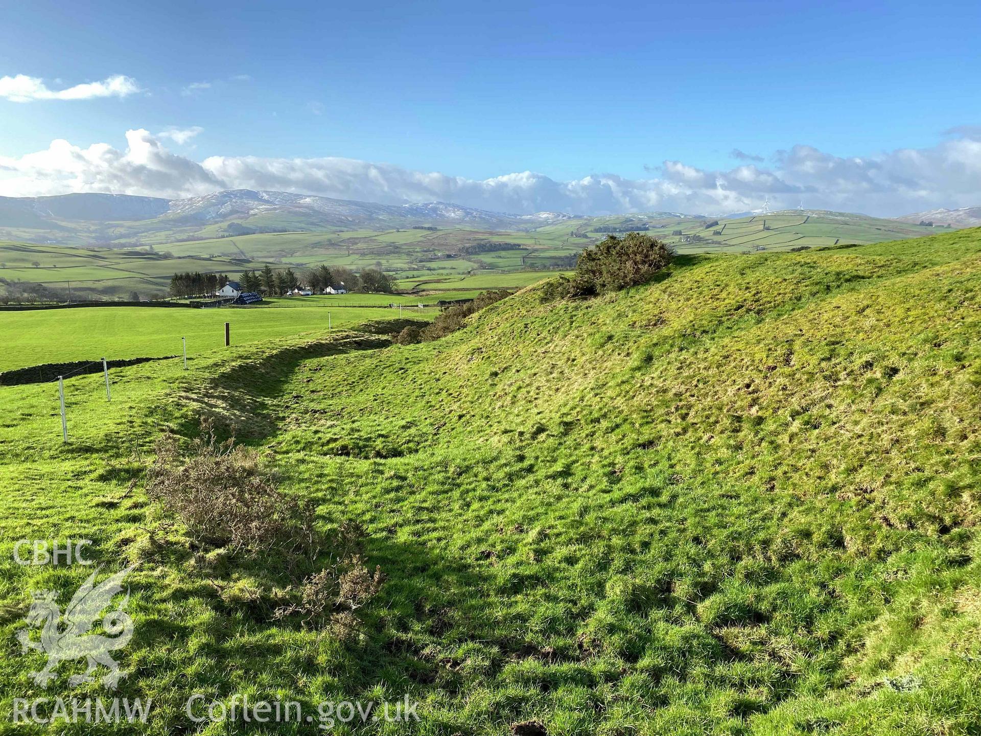 Digital colour photograph showing Caer Caradog (NE rampart).