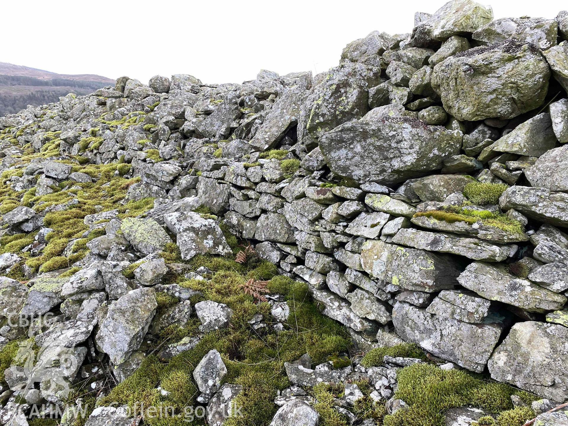 Digital colour photograph showing Caer Drewyn (faced stonework NE rampart).