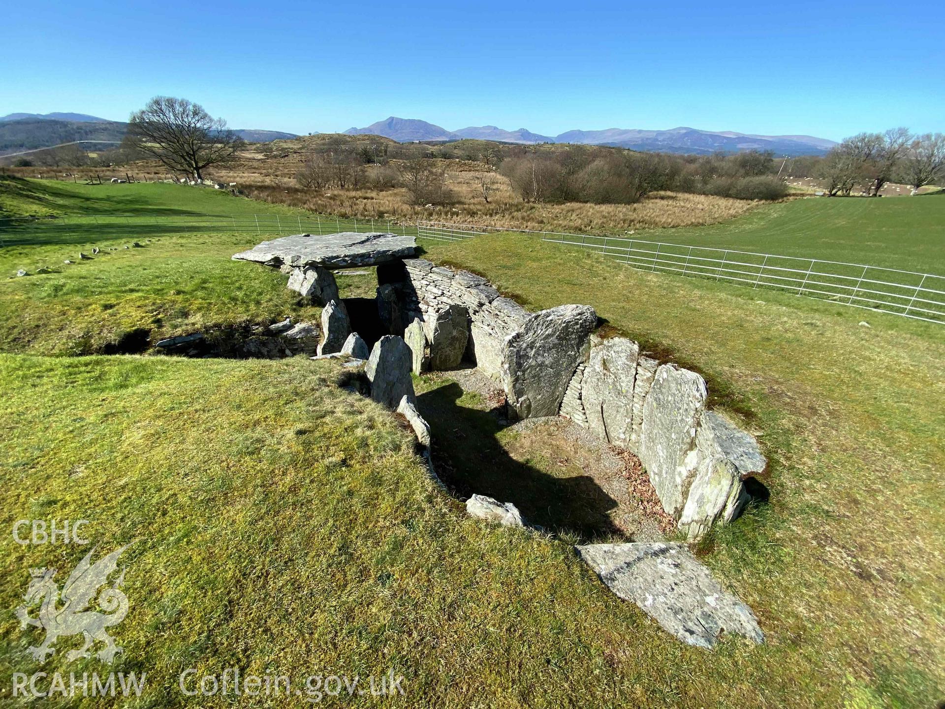 Digital colour photograph showing Capel Garmon burial chamber.