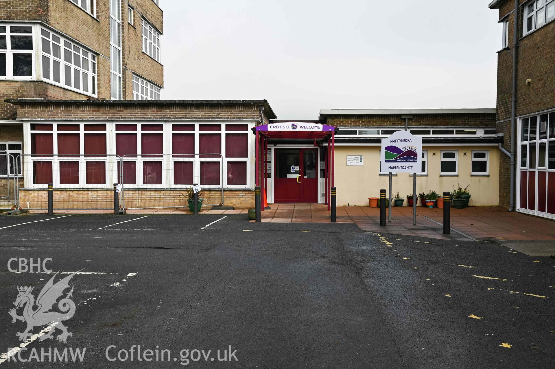 Main entrance, afar. Ysgol Bro Preseli