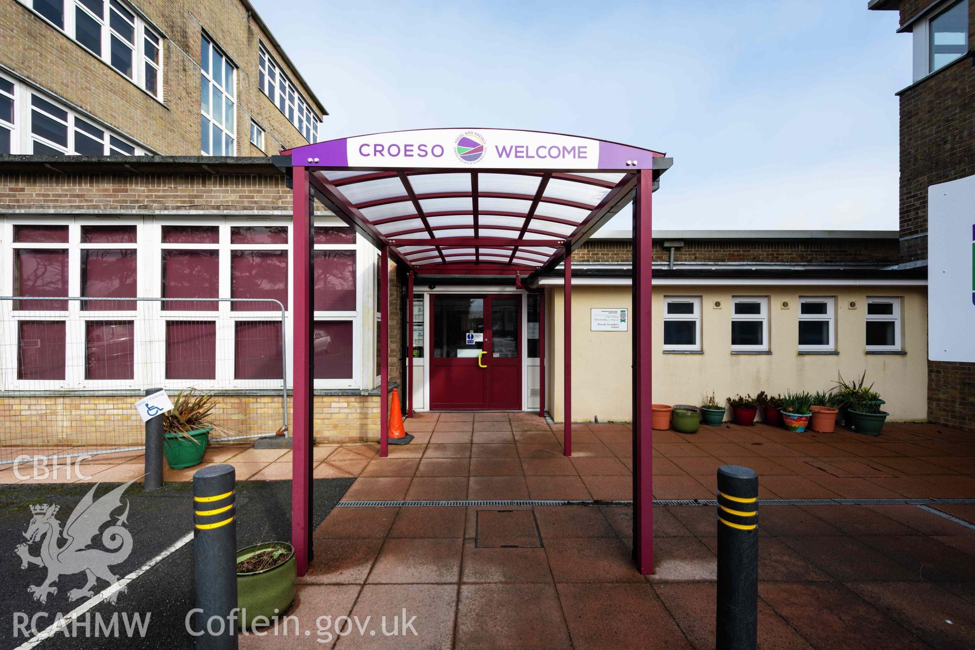 Main entrance, close. Ysgol Bro Preseli