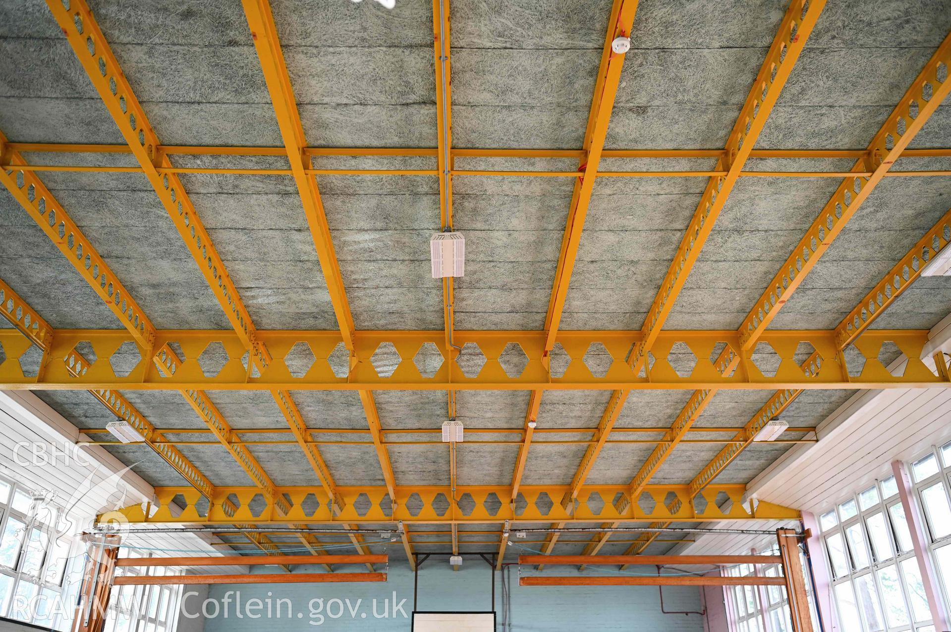 Ceiling steel beams and joists, sports hall. Ysgol Bro Preseli