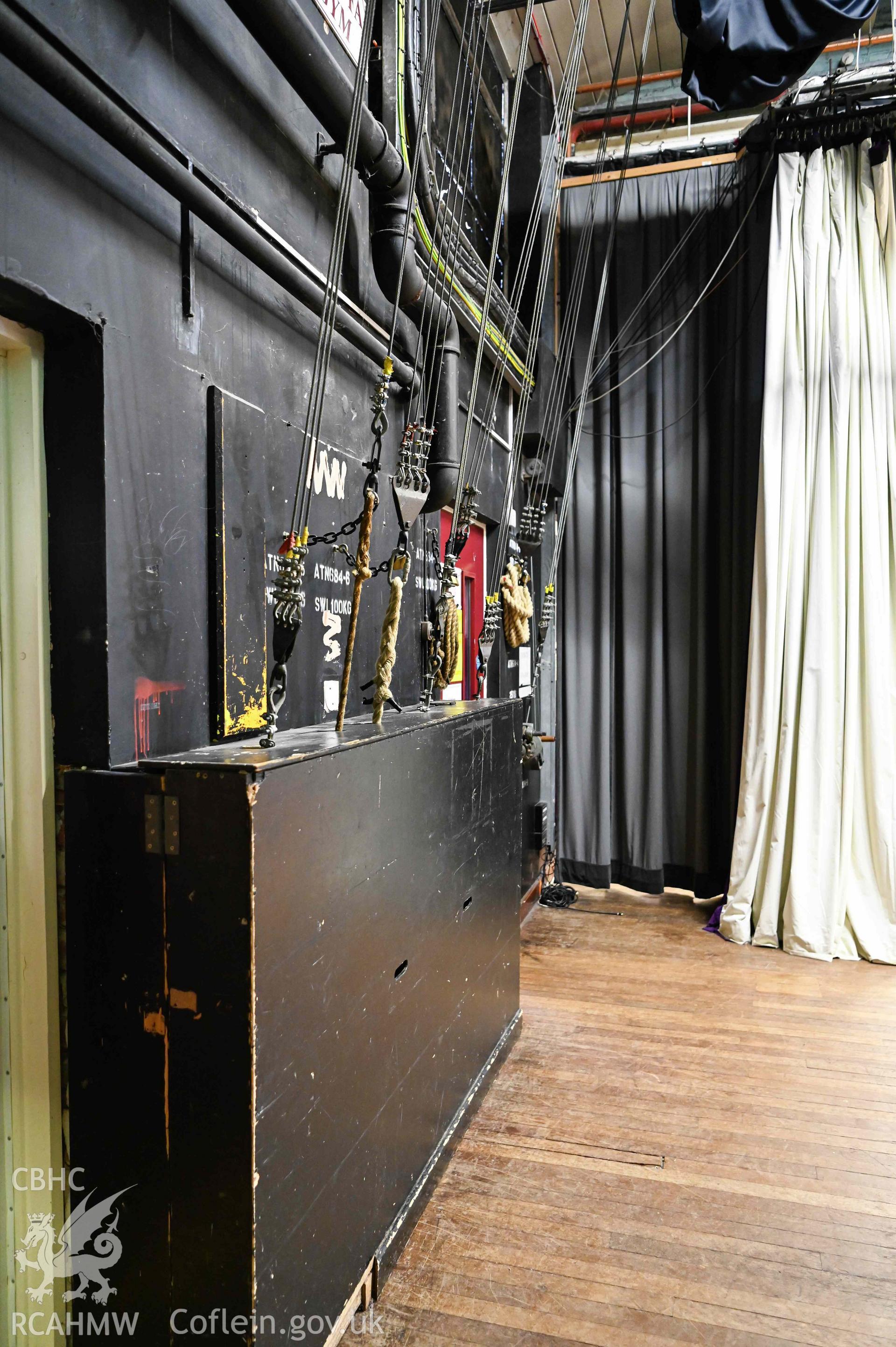 Cables (curtain pulleys), main hall. Ysgol Bro Preseli