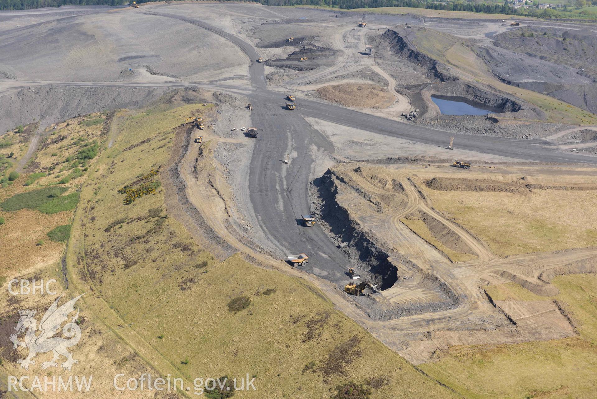 Nant Helen opencast mine, Abercraf. Oblique aerial photograph taken during the Royal Commission's programme of archaeological aerial reconnaissance by Toby Driver on 29 April 2022.