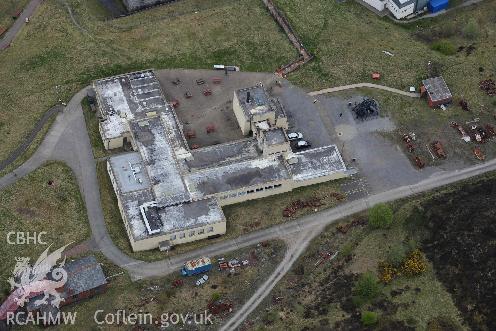 The Pithead Baths at the Big Pit Colliery, Pithead Baths. Oblique aerial photograph taken during the Royal Commission's programme of archaeological aerial reconnaissance by Toby Driver on 29 April 2022.