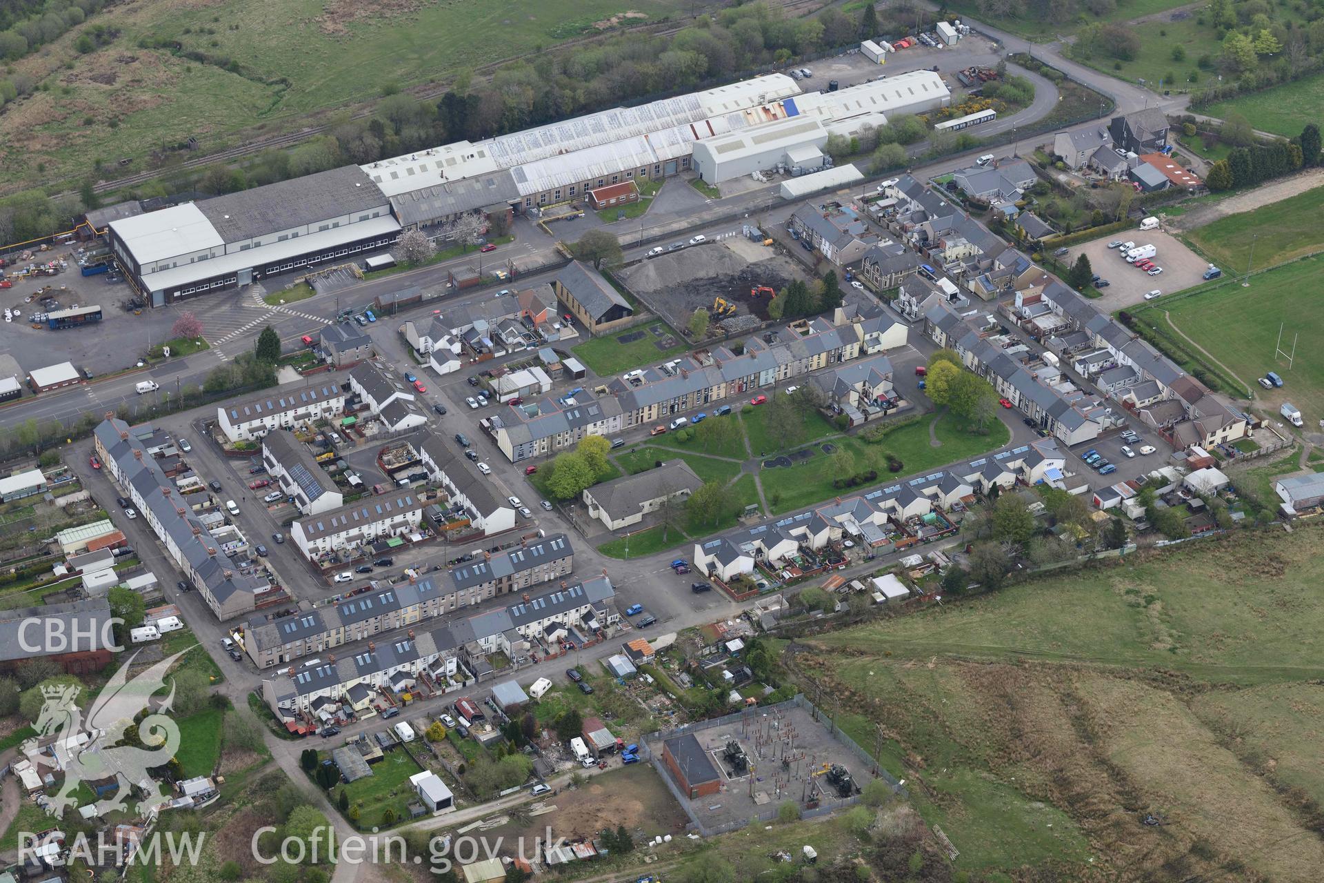 Forgeside, Blaenavon. Oblique aerial photograph taken during the Royal Commission's programme of archaeological aerial reconnaissance by Toby Driver on 29 April 2022.