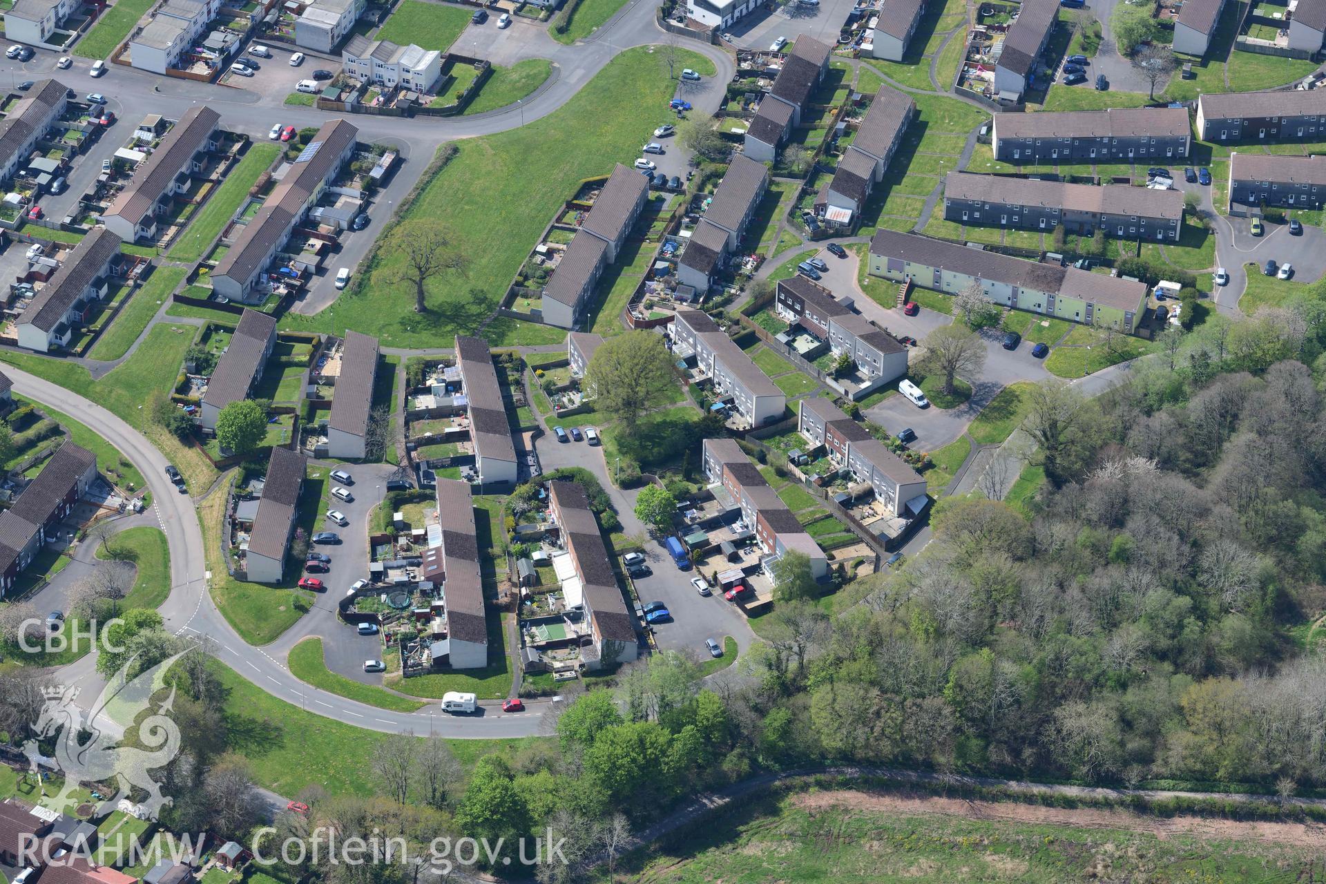 Brecon, Pendre post-war housing estate. Oblique aerial photograph taken during the Royal Commission's programme of archaeological aerial reconnaissance by Toby Driver on 29 April 2022.