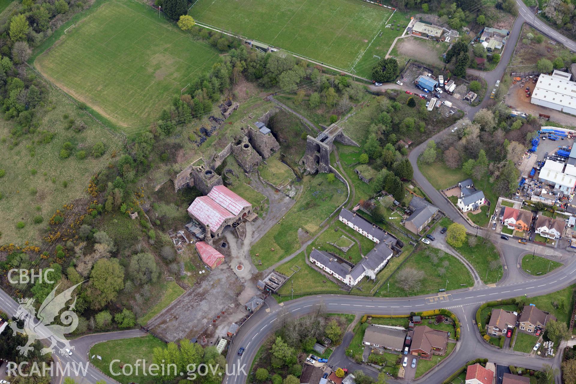 Blaenavon Ironworks. Oblique aerial photograph taken during the Royal Commission's programme of archaeological aerial reconnaissance by Toby Driver on 29 April 2022.