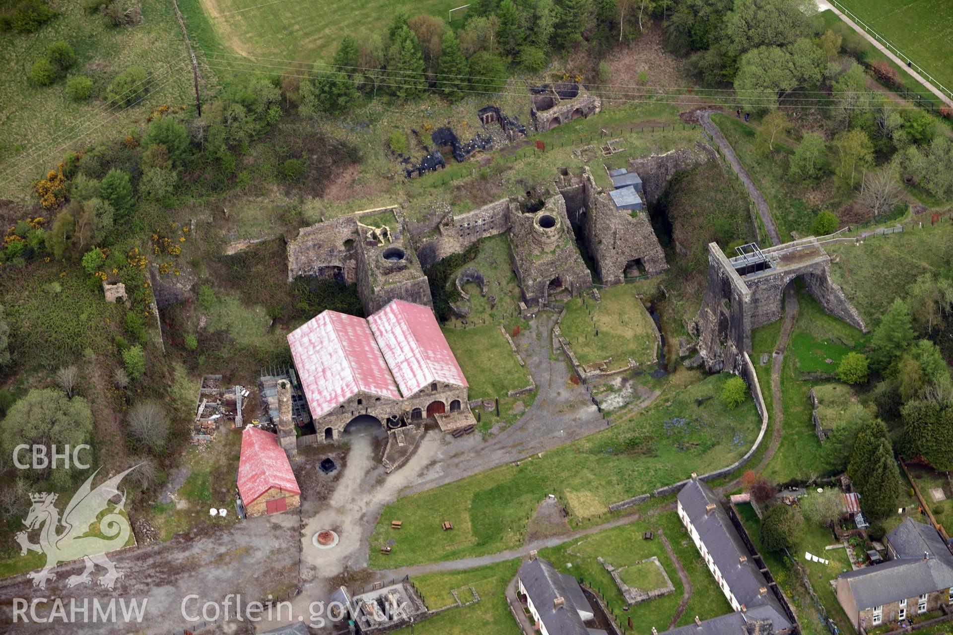 Blaenavon Ironworks. Oblique aerial photograph taken during the Royal Commission's programme of archaeological aerial reconnaissance by Toby Driver on 29 April 2022.