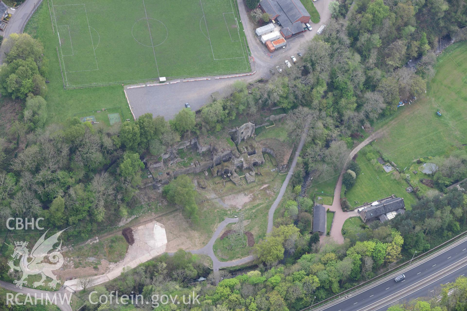 Clydach Ironworks. Oblique aerial photograph taken during the Royal Commission's programme of archaeological aerial reconnaissance by Toby Driver on 29 April 2022.