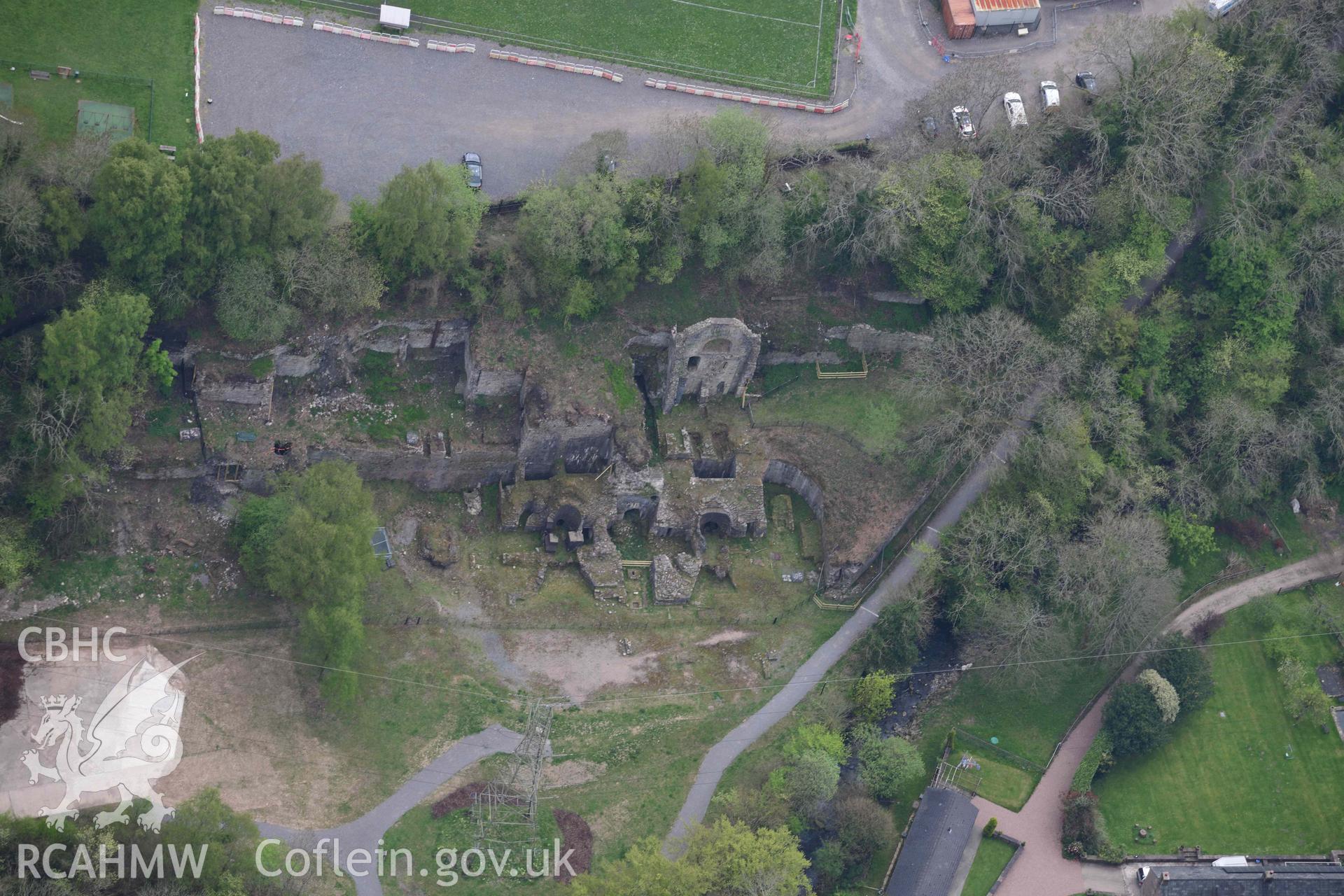 Clydach Ironworks. Oblique aerial photograph taken during the Royal Commission's programme of archaeological aerial reconnaissance by Toby Driver on 29 April 2022.